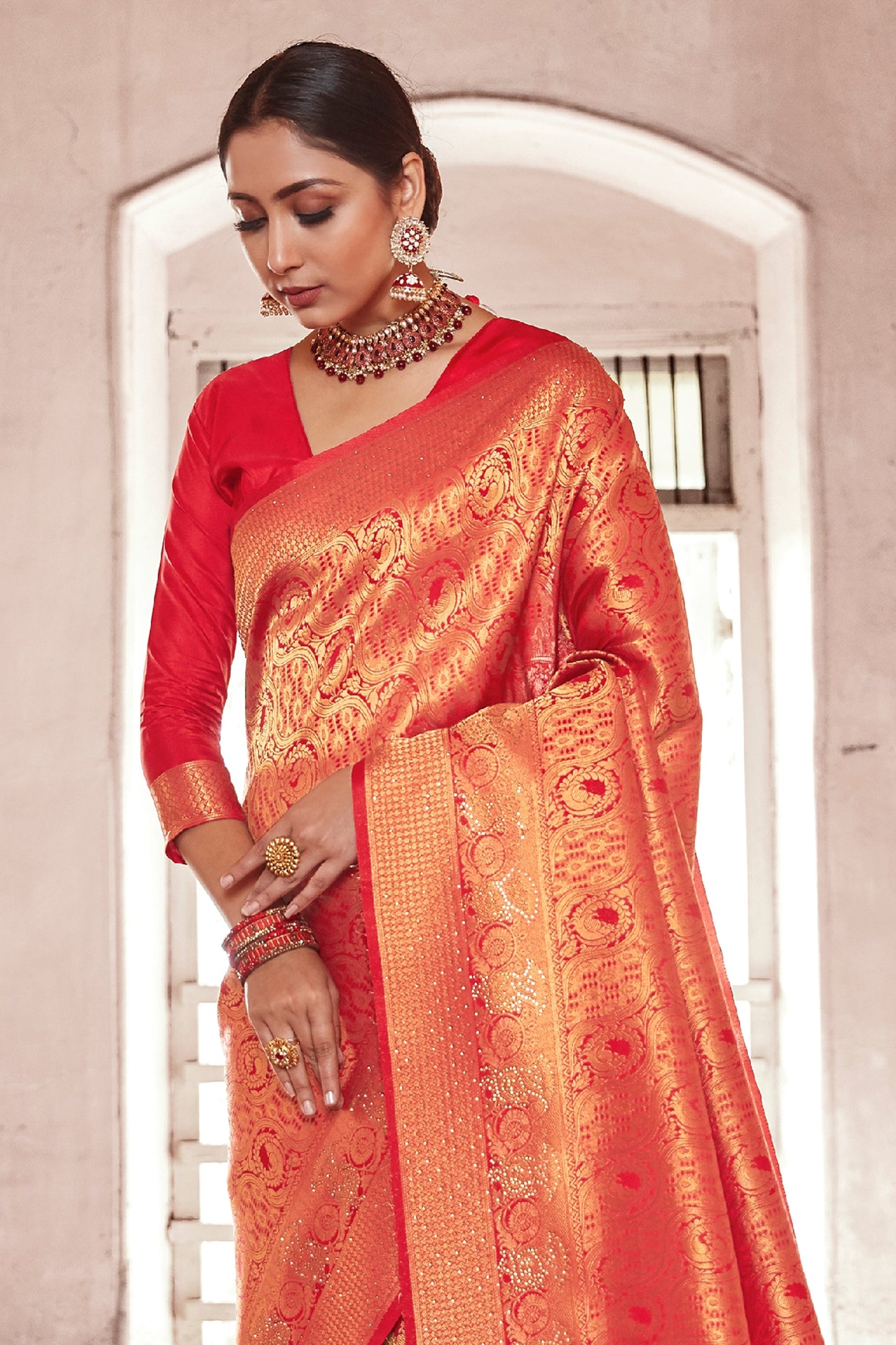 Red Stone Work Silk Saree-SAR11461_3_SareeButa.com