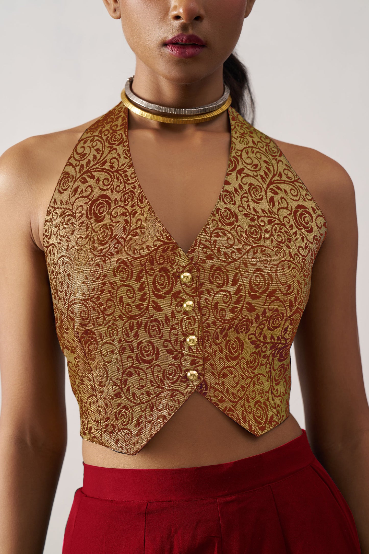 Red Waist Coat and Palazzo Set-SS446_3_SareeButa.com