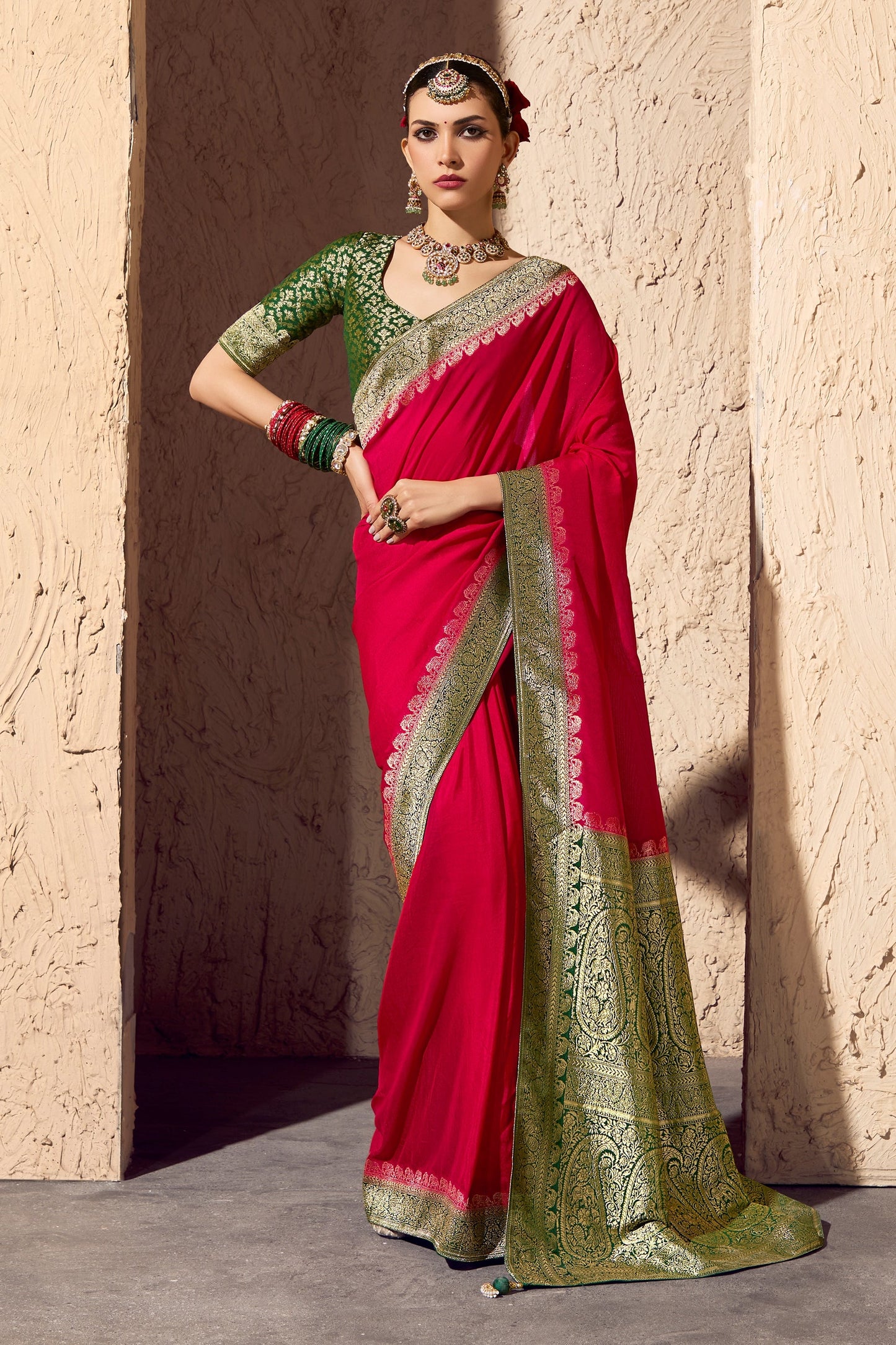 Red Woven Crepe Georgette Saree-SAR11003_1_SareeButa.com