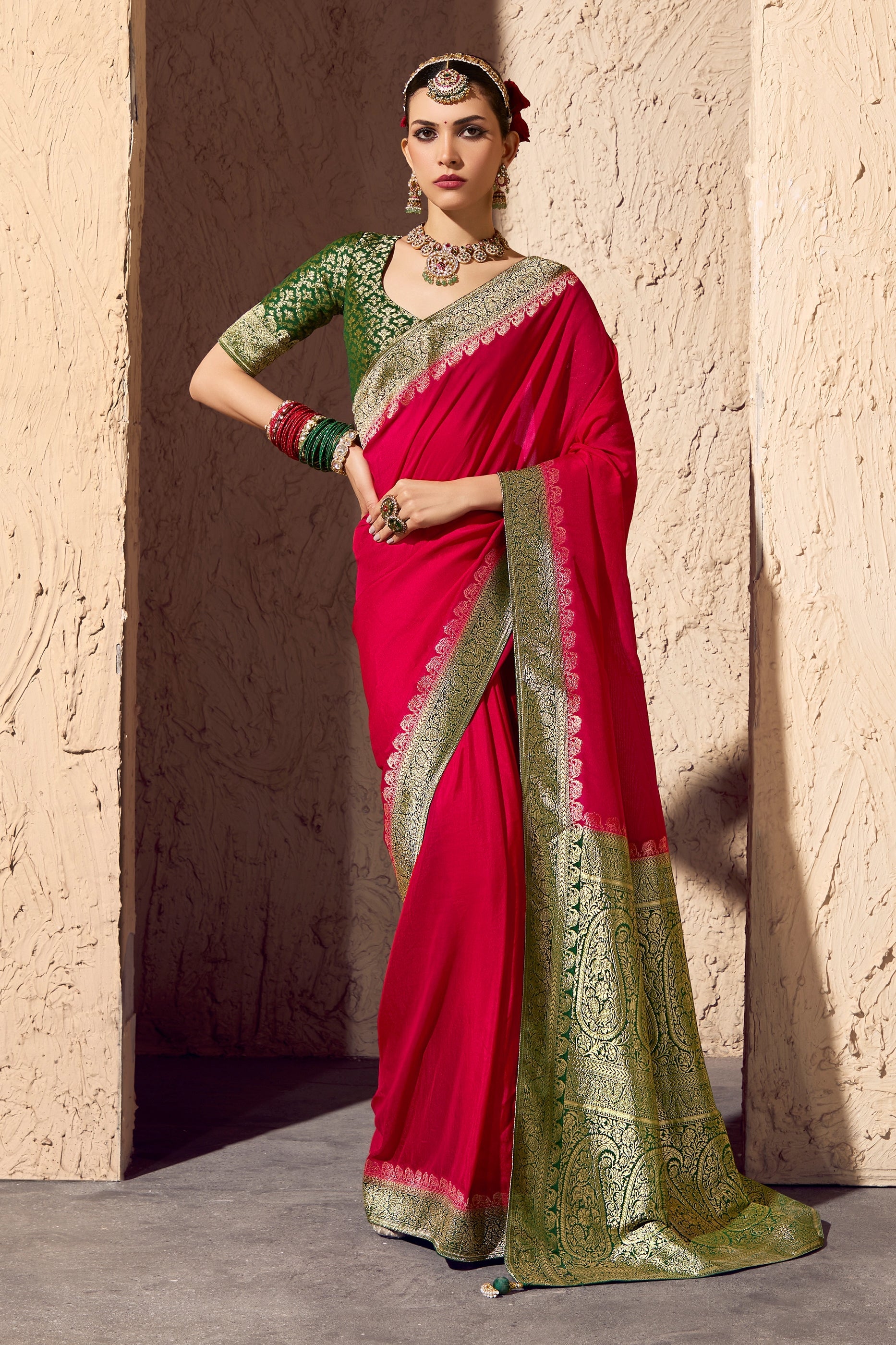 Red Woven Crepe Georgette Saree-SAR11003_1_SareeButa.com