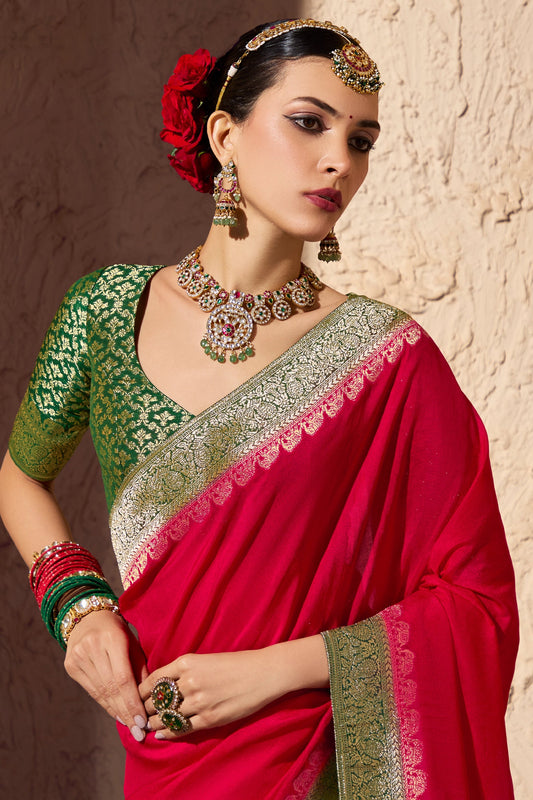 Red Woven Crepe Georgette Saree-SAR11003_2_SareeButa.com