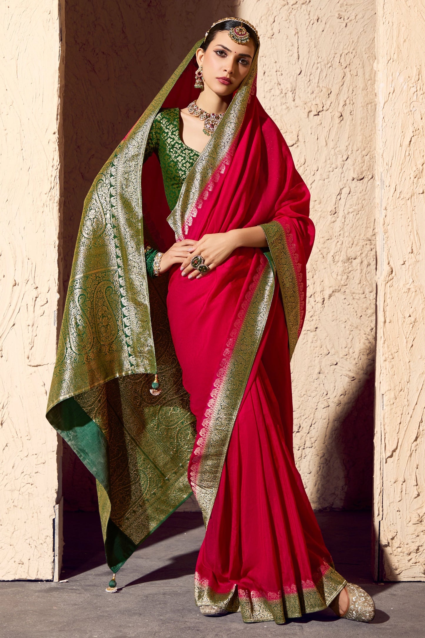 Red Woven Crepe Georgette Saree-SAR11003_4_SareeButa.com
