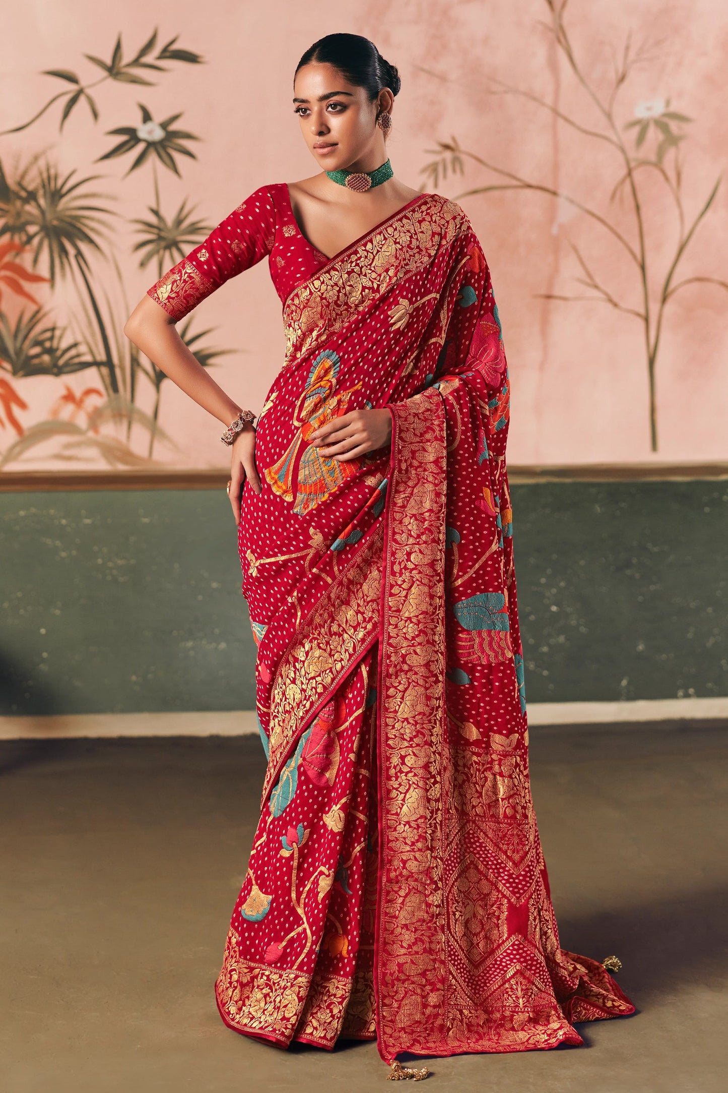 Red Woven Georgette Bandhani Saree-SAR10971_1_SareeButa.com