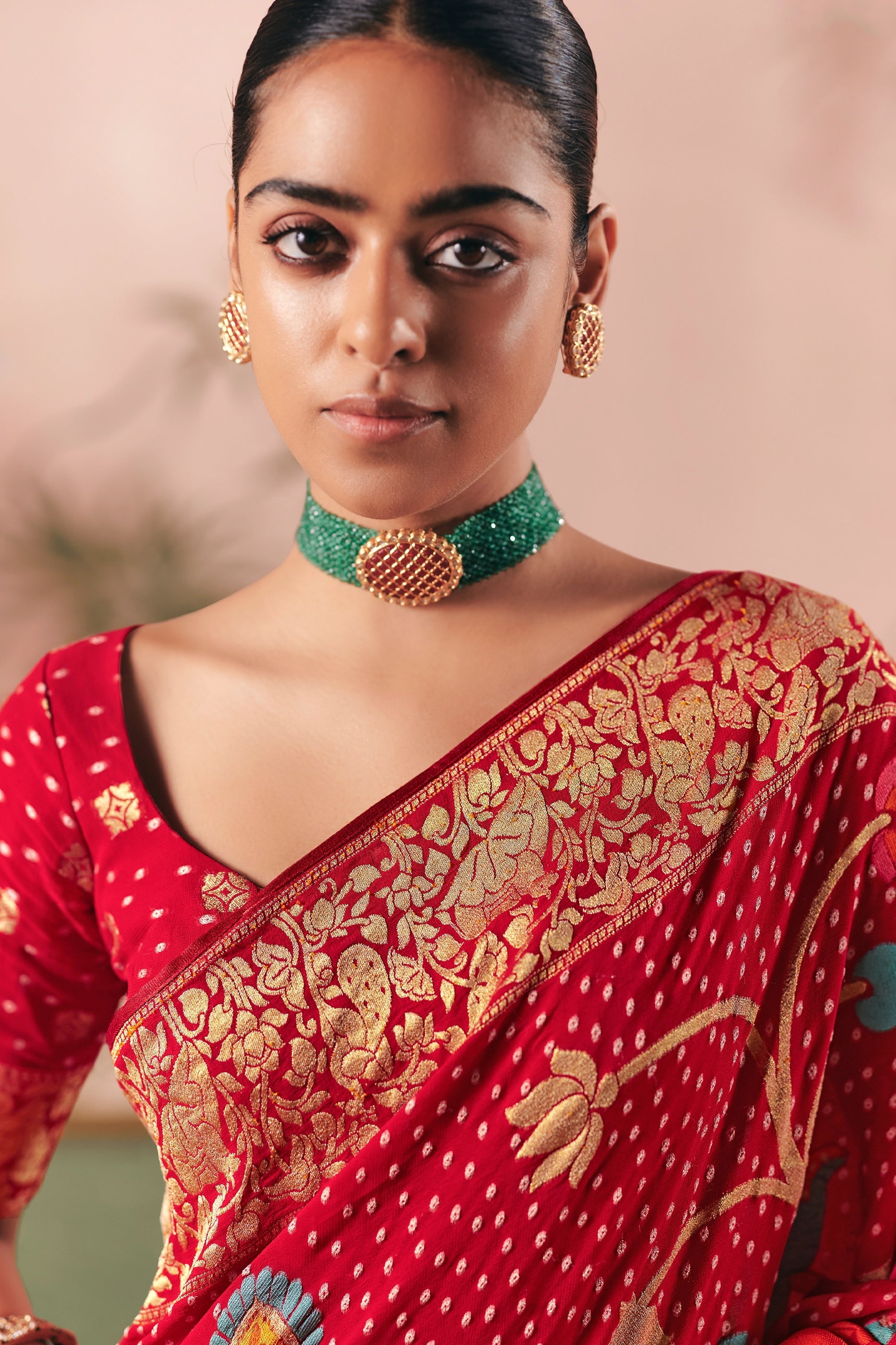 Red Woven Georgette Bandhani Saree-SAR10971_2_SareeButa.com