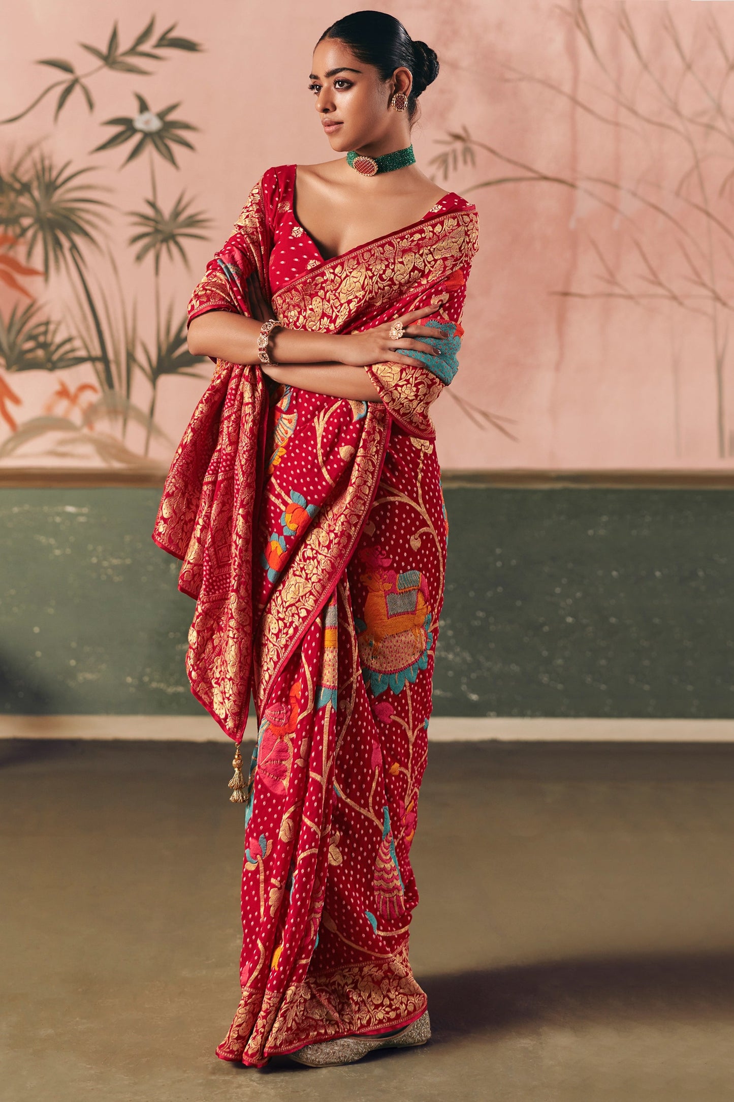Red Woven Georgette Bandhani Saree-SAR10971_3_SareeButa.com