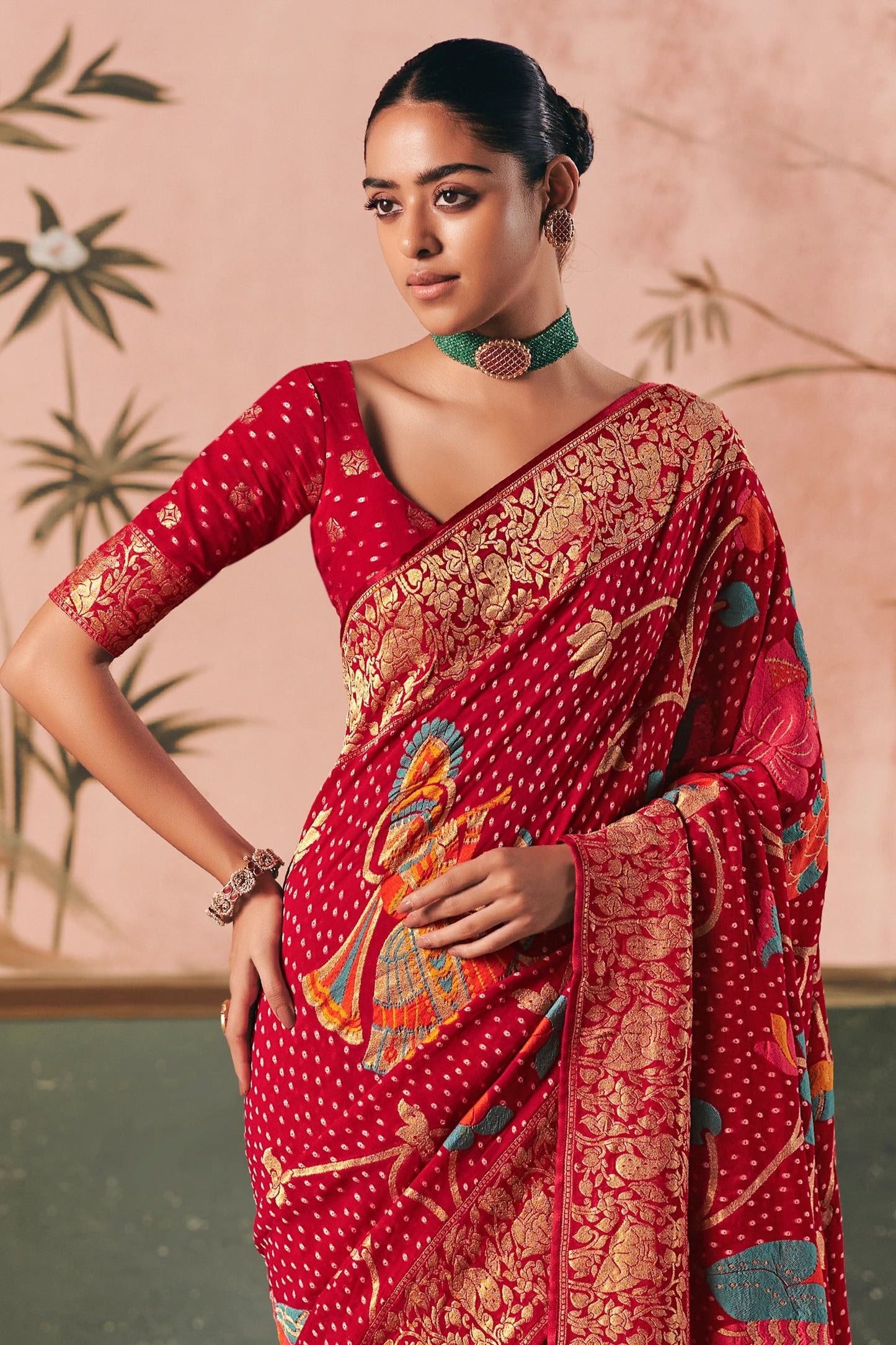Red Woven Georgette Bandhani Saree-SAR10971_4_SareeButa.com