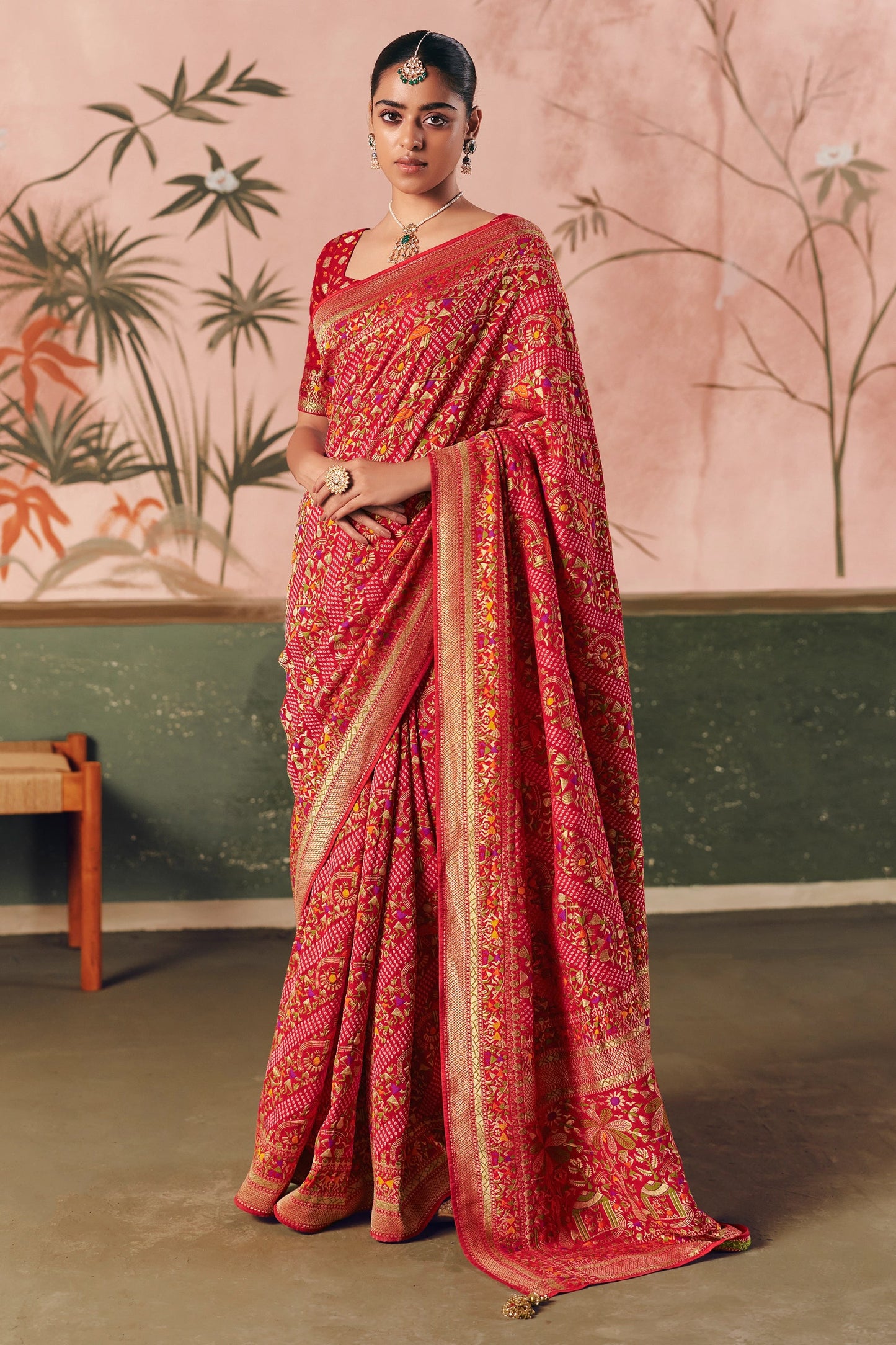 Red Woven Georgette Bandhani Saree-SAR10974_1_SareeButa.com