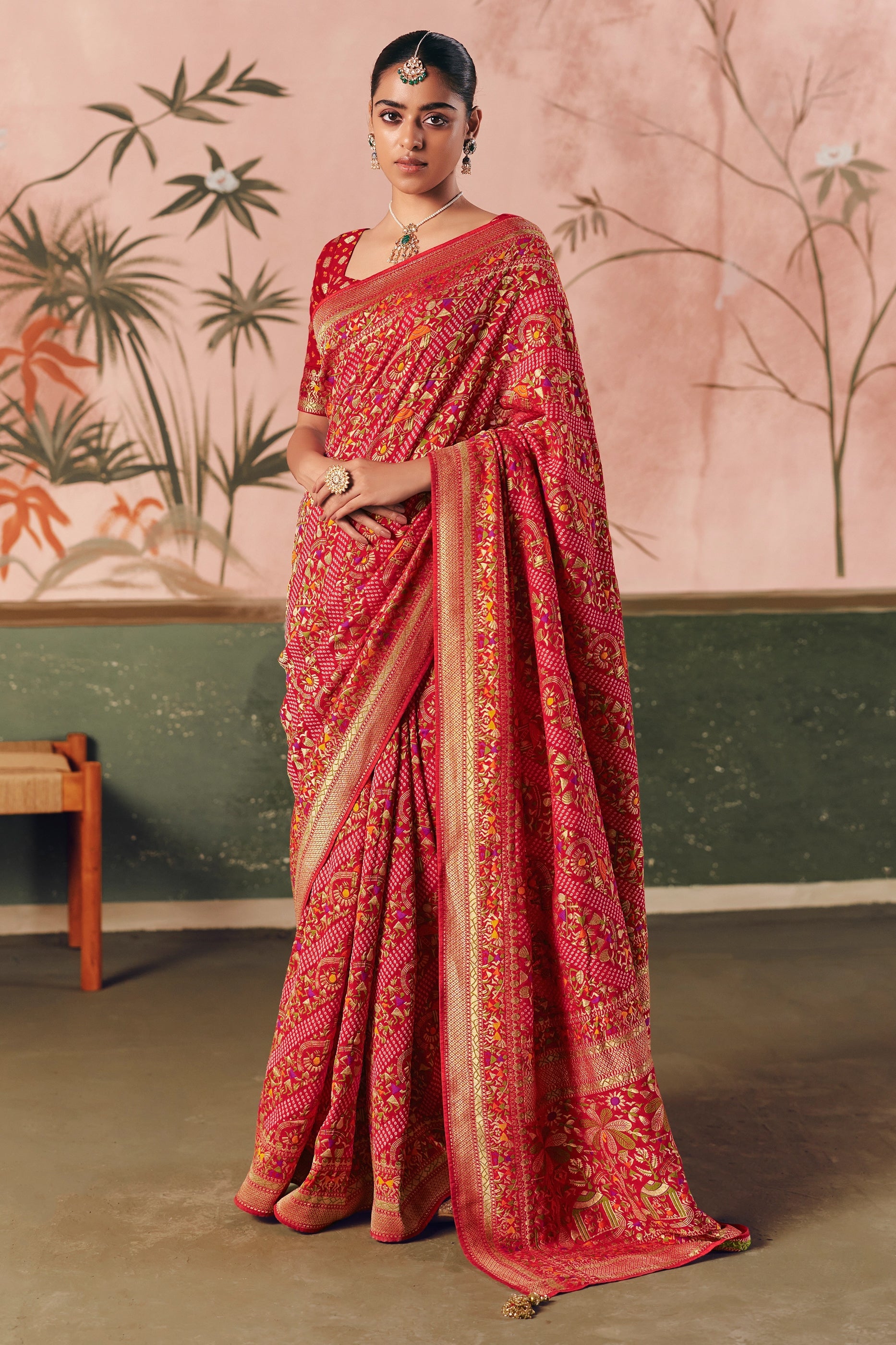 Red Woven Georgette Bandhani Saree-SAR10974_1_SareeButa.com
