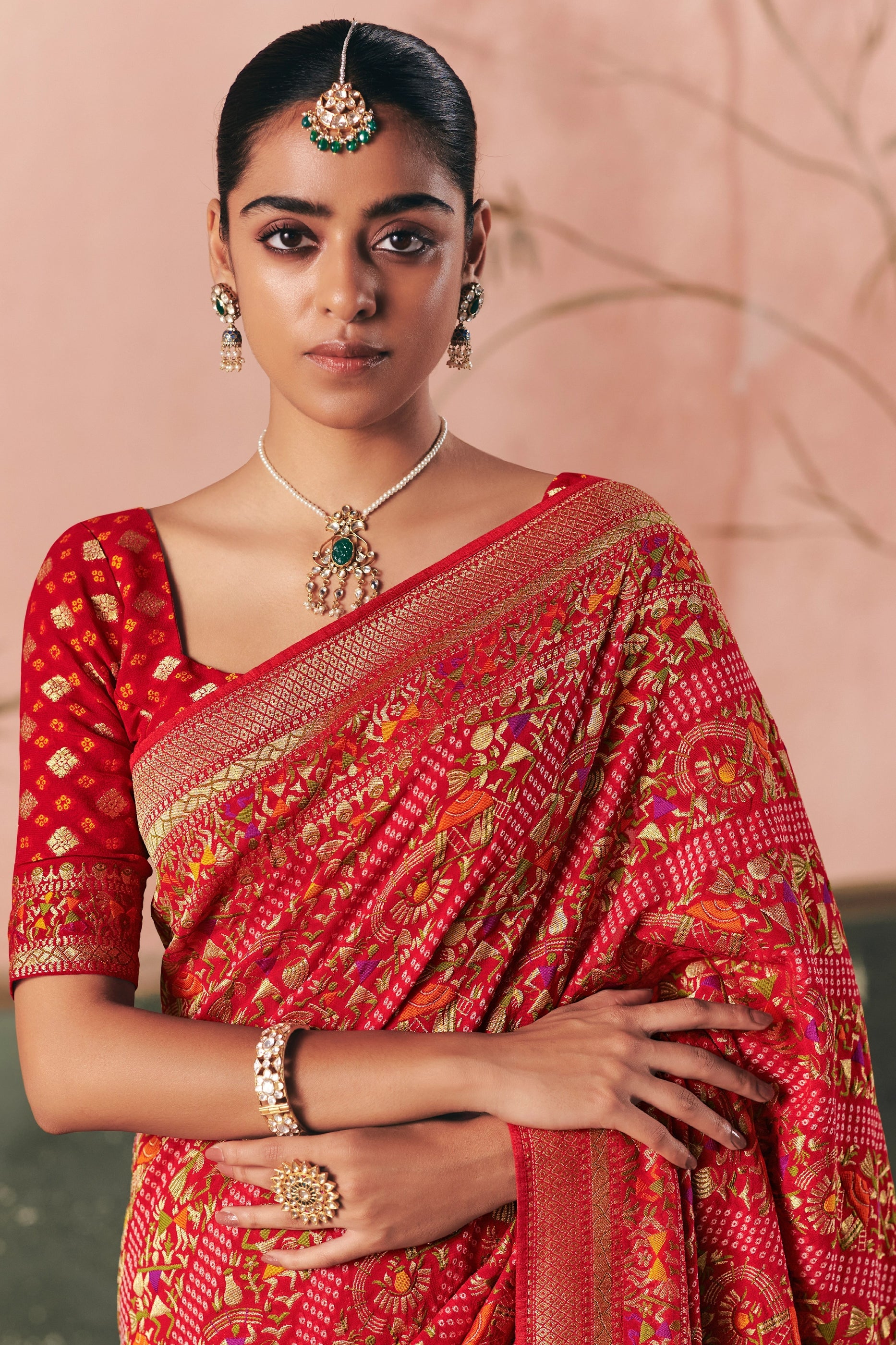 Red Woven Georgette Bandhani Saree-SAR10974_2_SareeButa.com