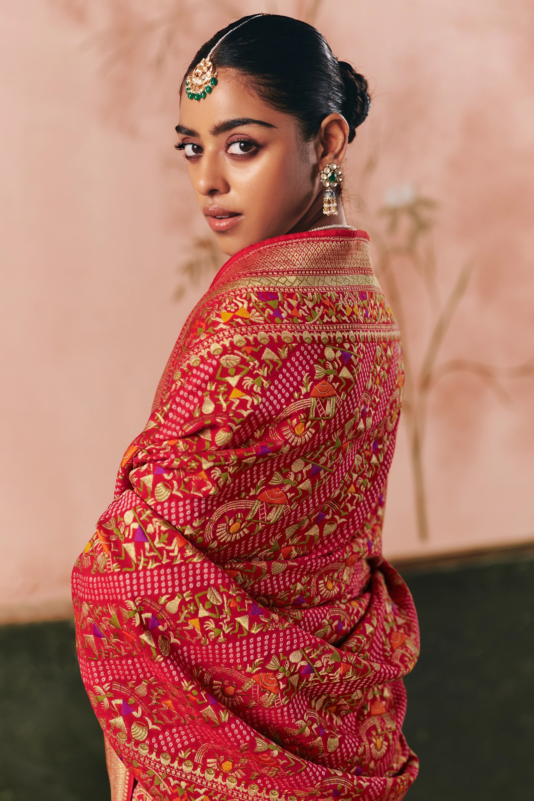 Red Woven Georgette Bandhani Saree-SAR10974_4_SareeButa.com