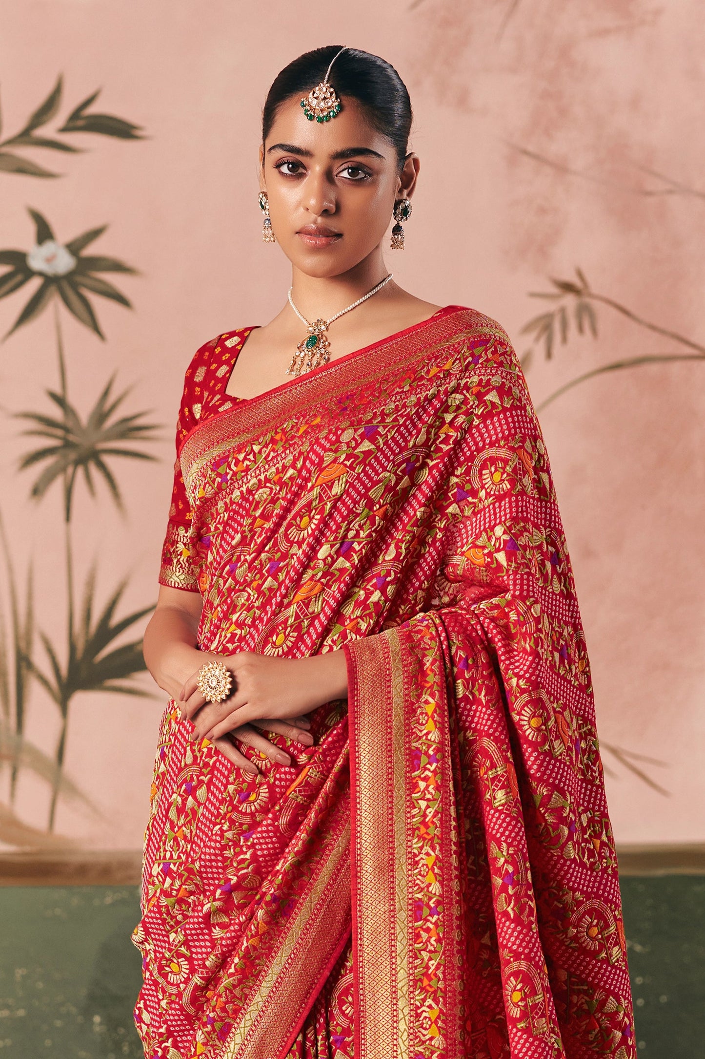 Red Woven Georgette Bandhani Saree-SAR10974_5_SareeButa.com