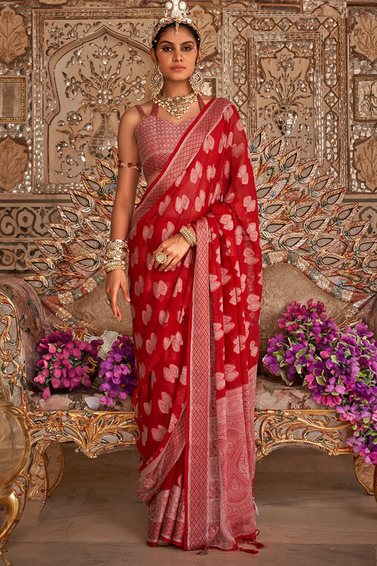 Red Woven Georgette Saree-ZB133505_1_SareeButa.com