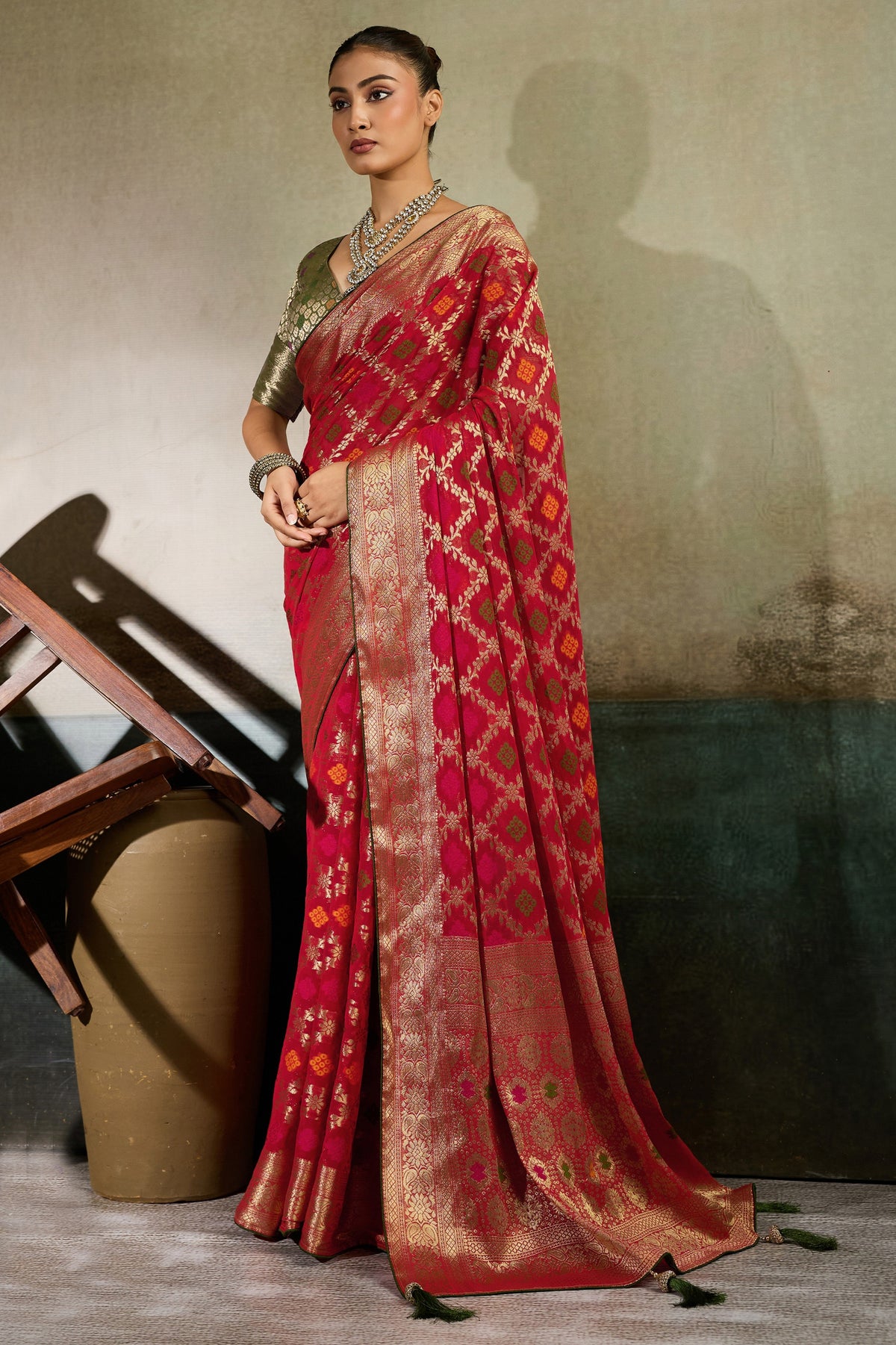 Red Woven Meenakari Khadi Georgette Saree-SAR13314_1_SareeButa.com