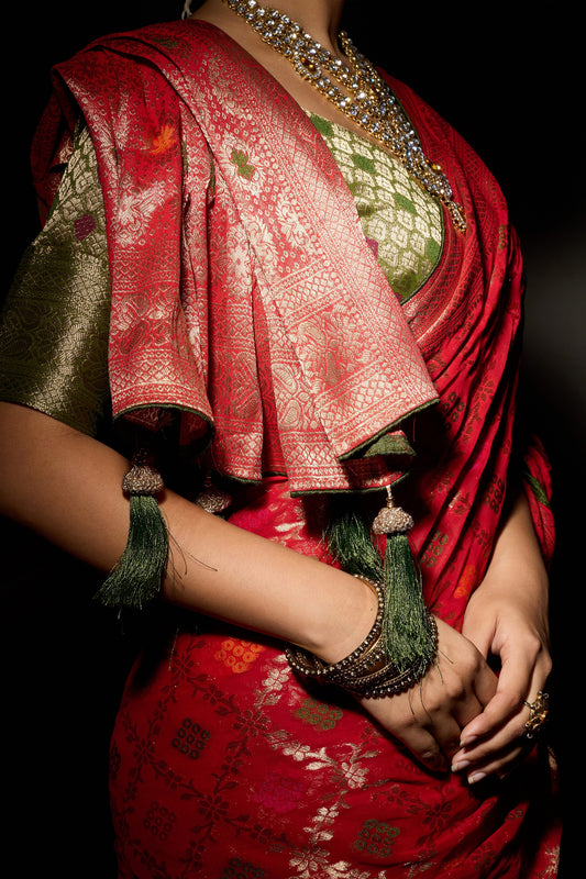 Red Woven Meenakari Khadi Georgette Saree-SAR13314_2_SareeButa.com