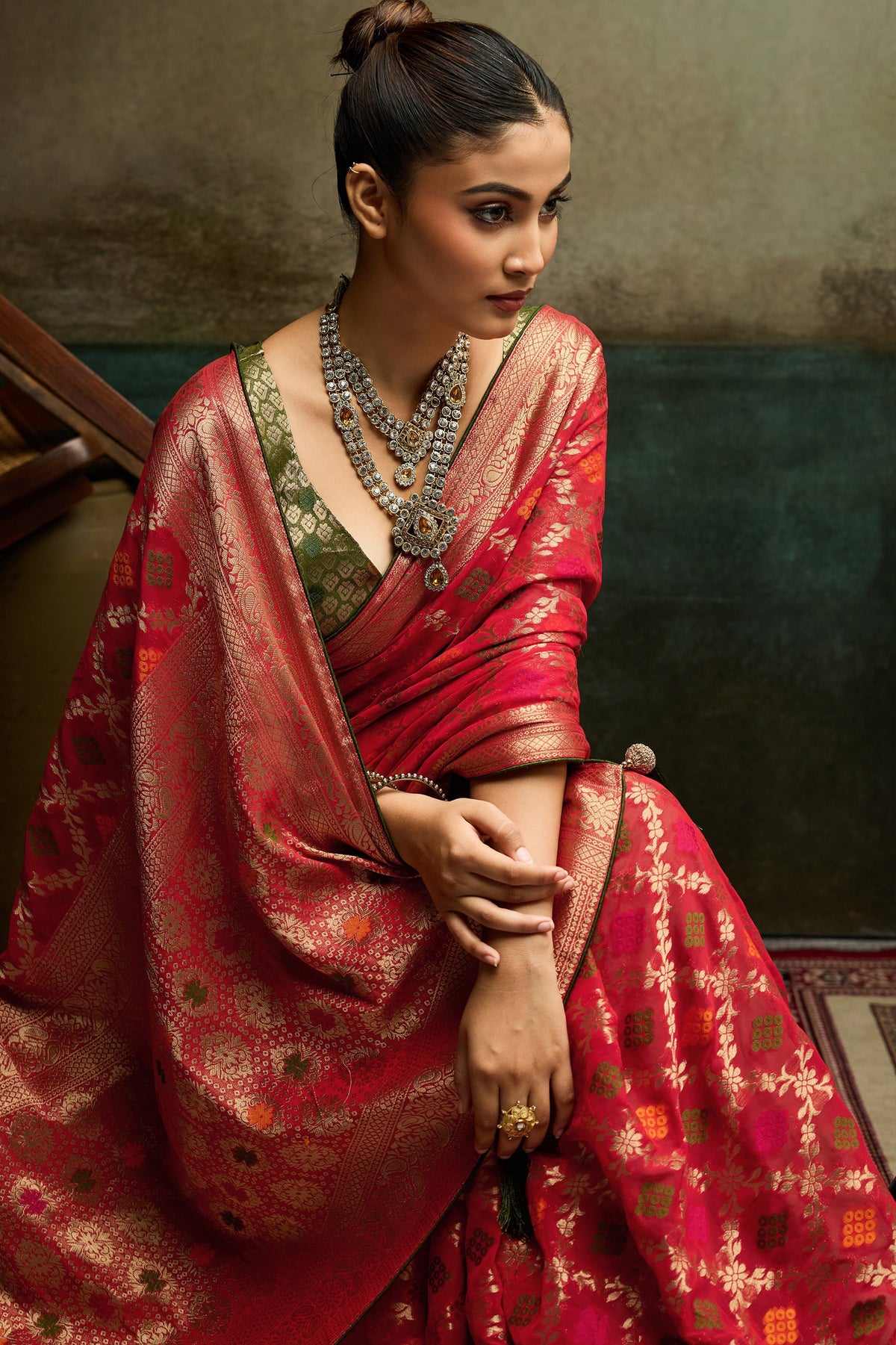 Red Woven Meenakari Khadi Georgette Saree-SAR13314_3_SareeButa.com