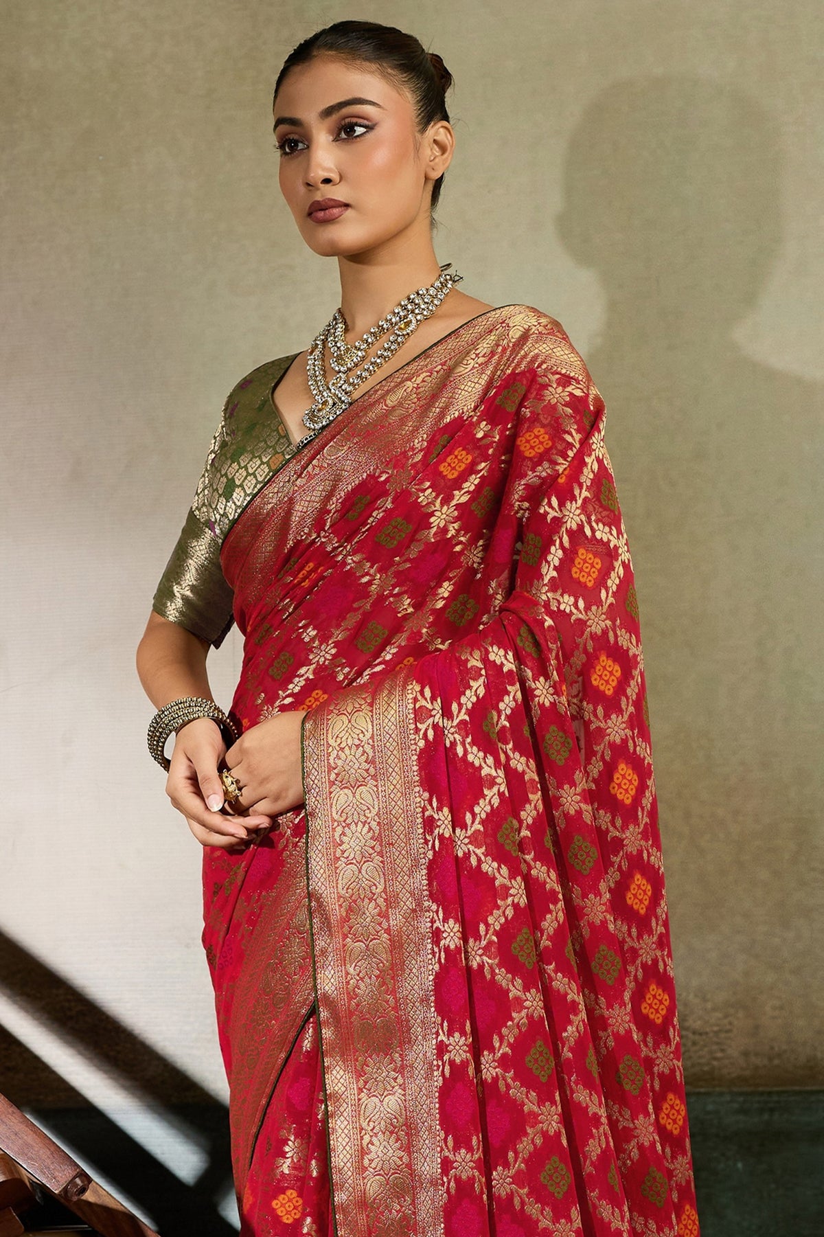 Red Woven Meenakari Khadi Georgette Saree-SAR13314_5_SareeButa.com