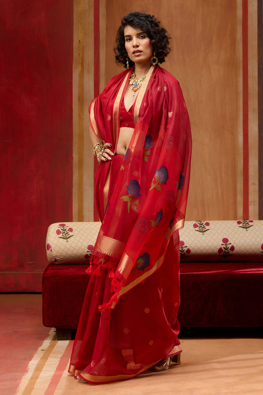 Red Woven Munga Cotton Saree-SAR11932_2_SareeButa.com