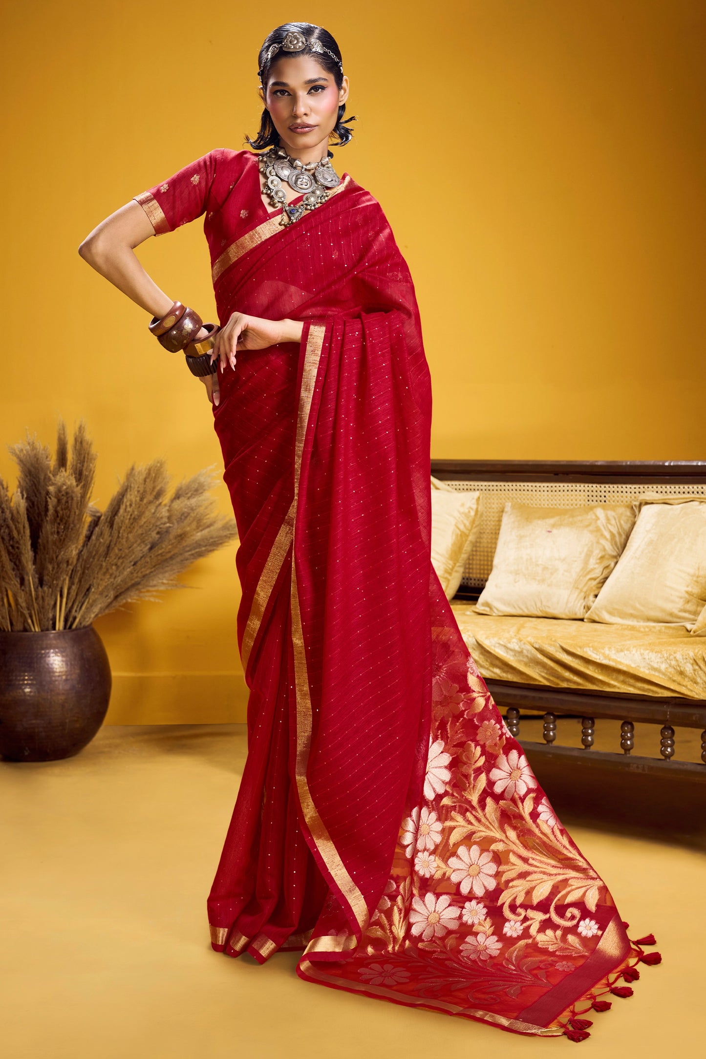 Red Woven Munga Silk Saree-SAR12338_1_SareeButa.com