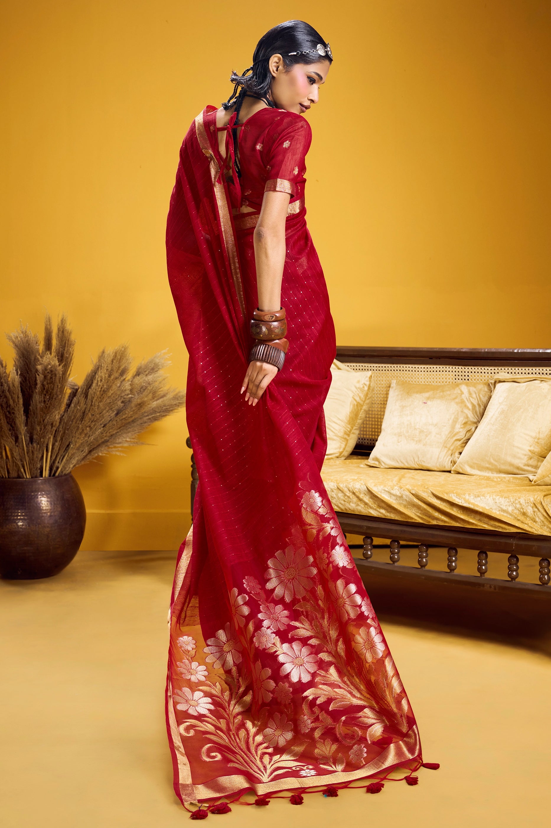Red Woven Munga Silk Saree-SAR12338_4_SareeButa.com