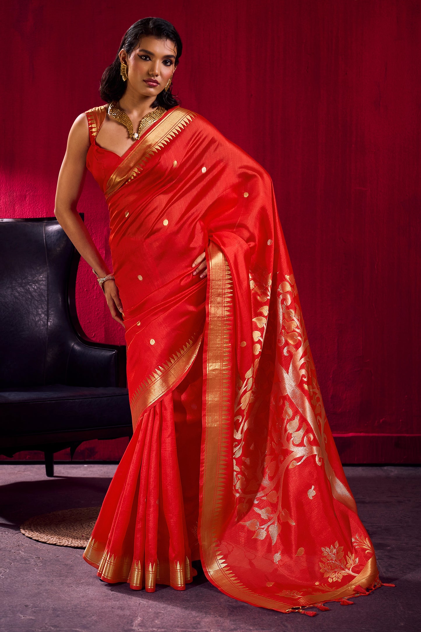 Red Woven Satin Saree-SAR12385_1_SareeButa.com