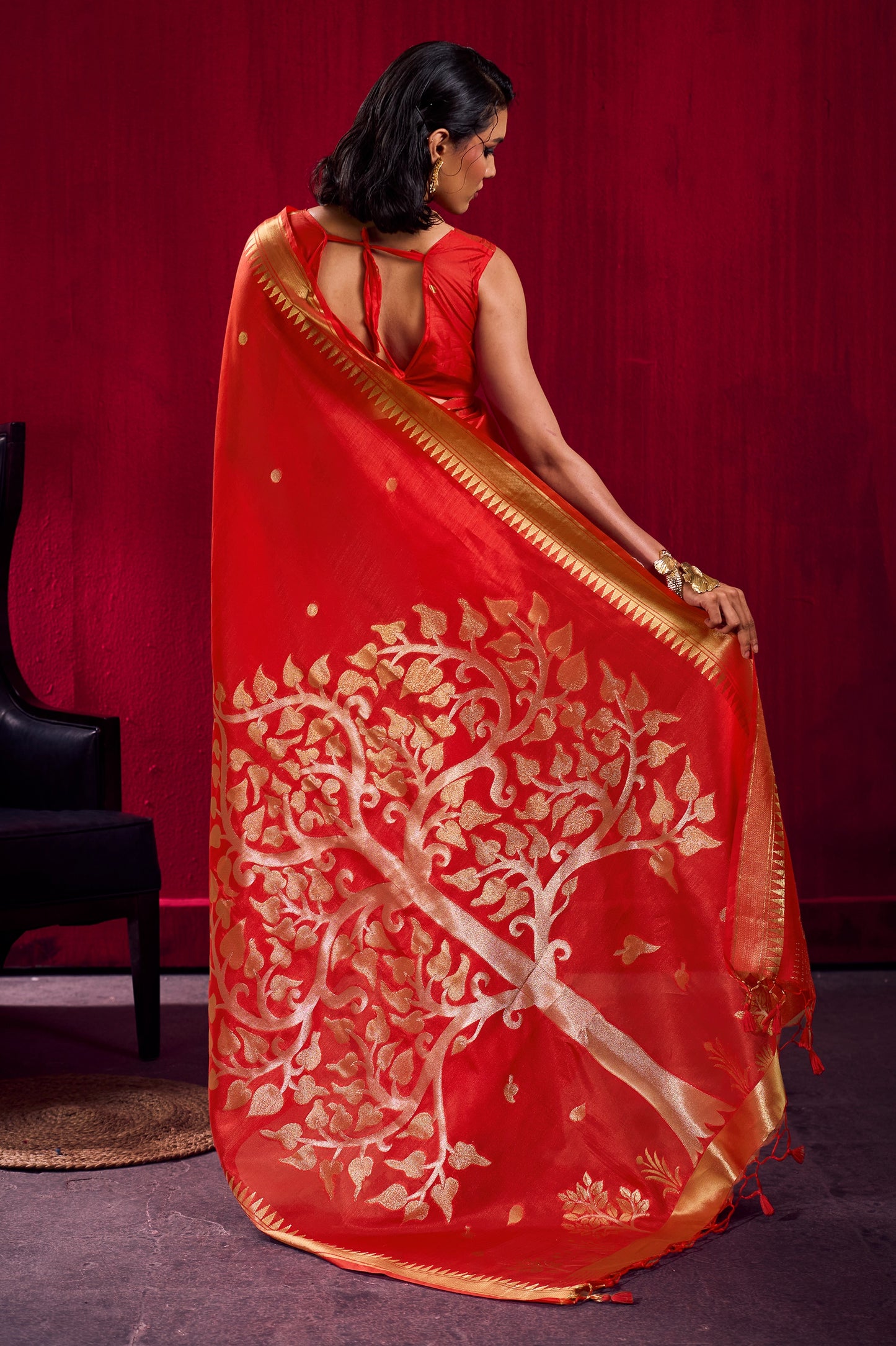 Red Woven Satin Saree-SAR12385_3_SareeButa.com