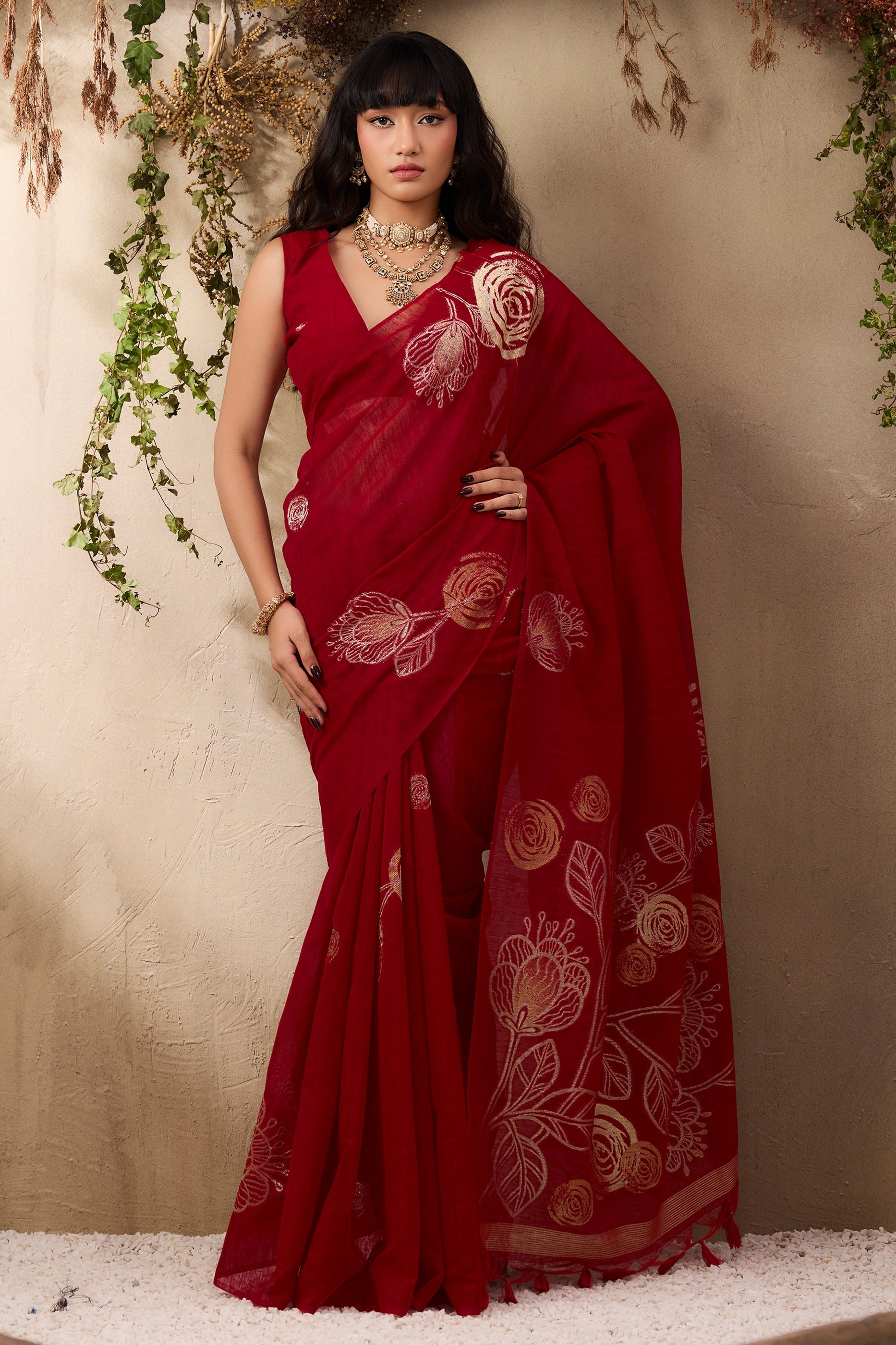 Red Woven Silk Saree-SAR11222_1_SareeButa.com