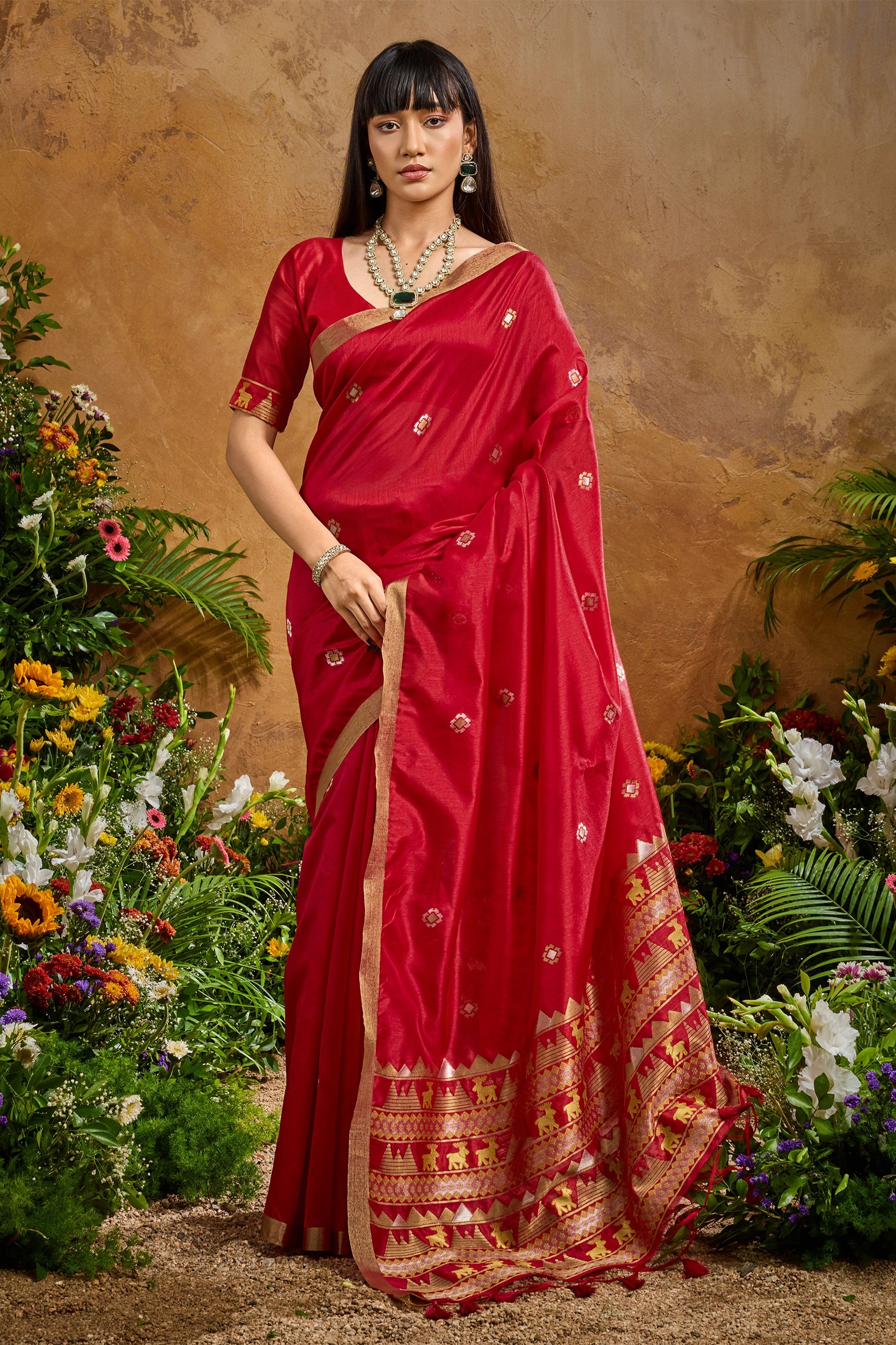 Red Woven Tussar Silk Saree-SAR11908_1_SareeButa.com