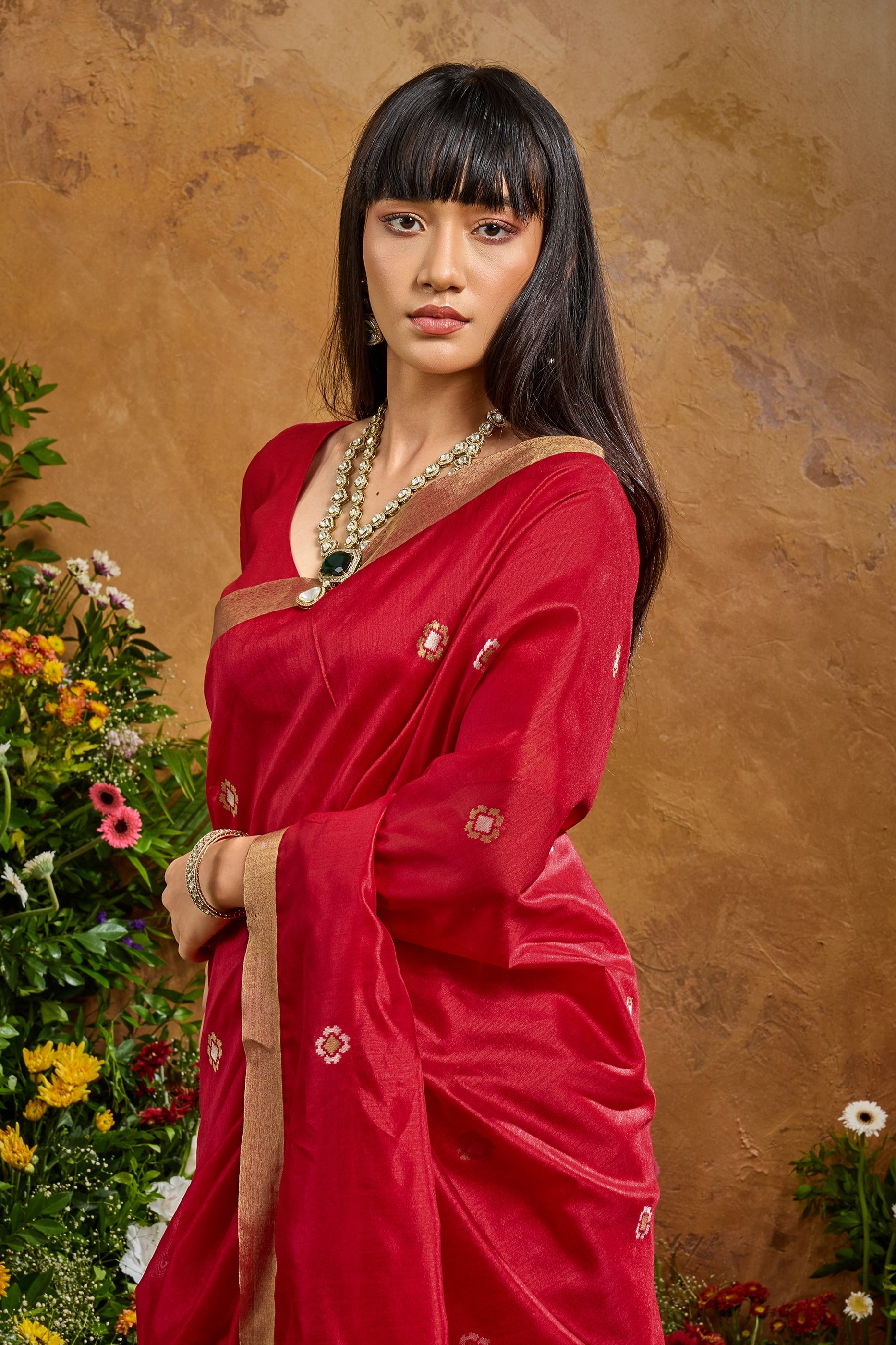 Red Woven Tussar Silk Saree-SAR11908_2_SareeButa.com