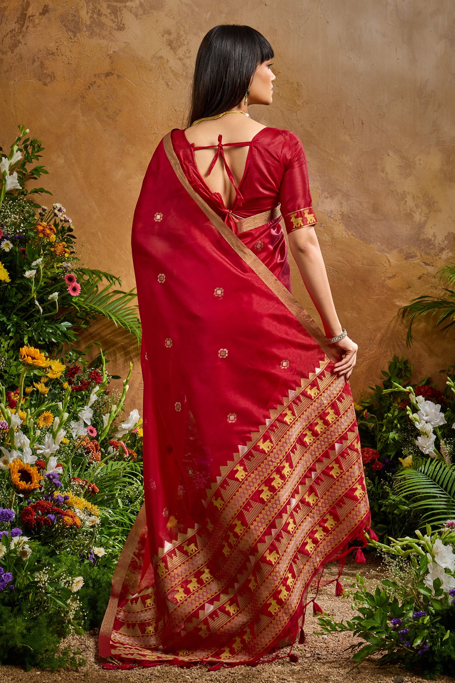 Red Woven Tussar Silk Saree-SAR11908_5_SareeButa.com
