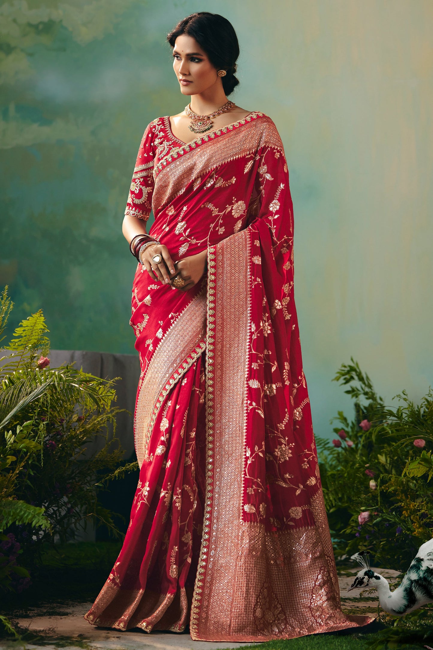 Red Woven Viscose Silk Banarasi Saree-SAR10580_1_SareeButa.com