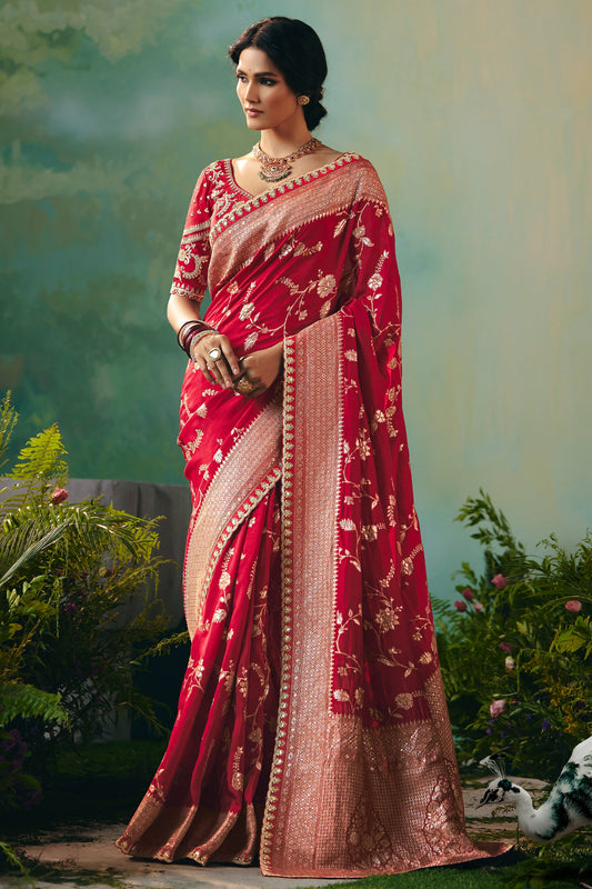 Red Woven Viscose Silk Banarasi Saree-SAR10580_1_SareeButa.com