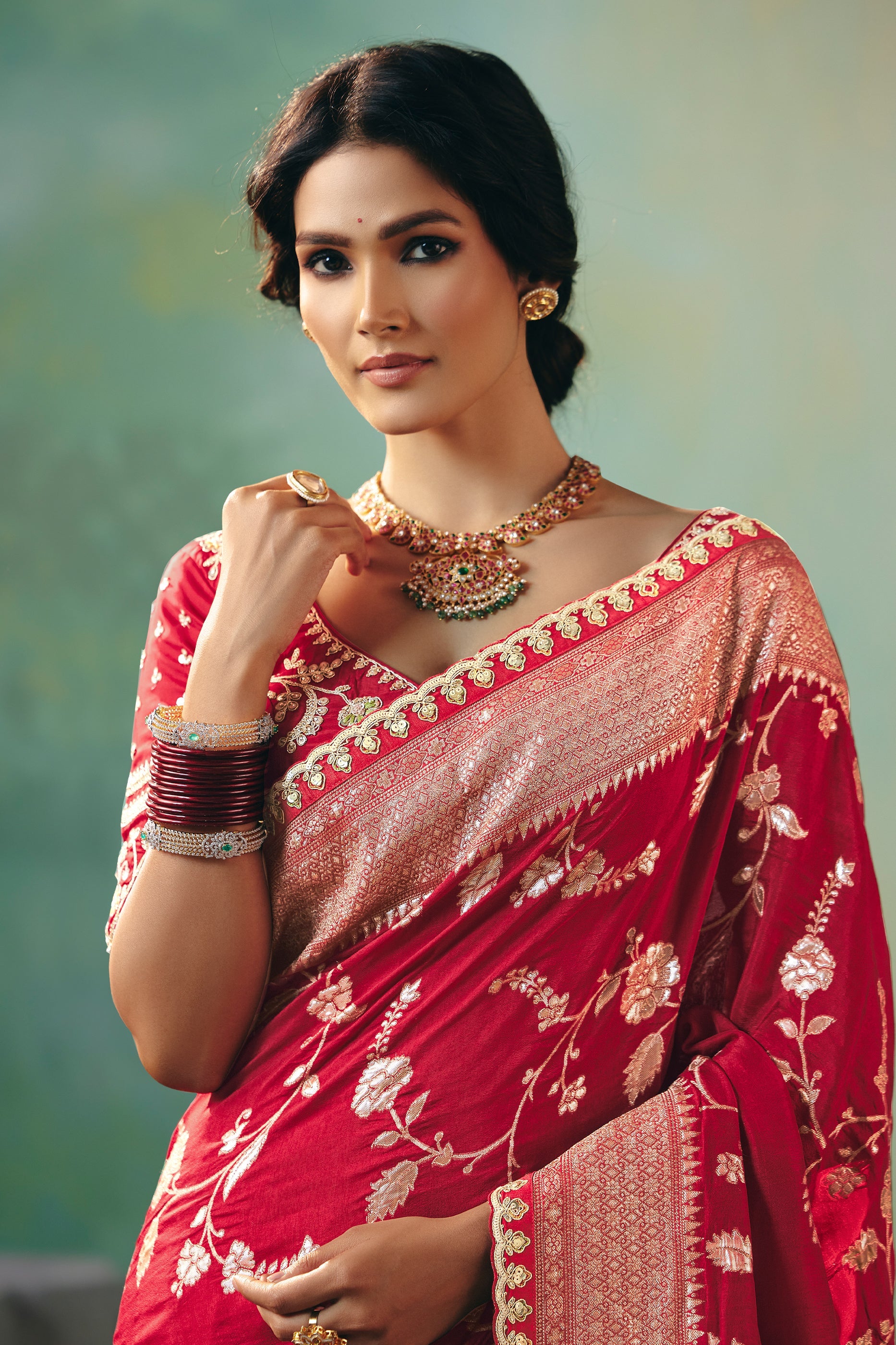 Red Woven Viscose Silk Banarasi Saree-SAR10580_3_SareeButa.com