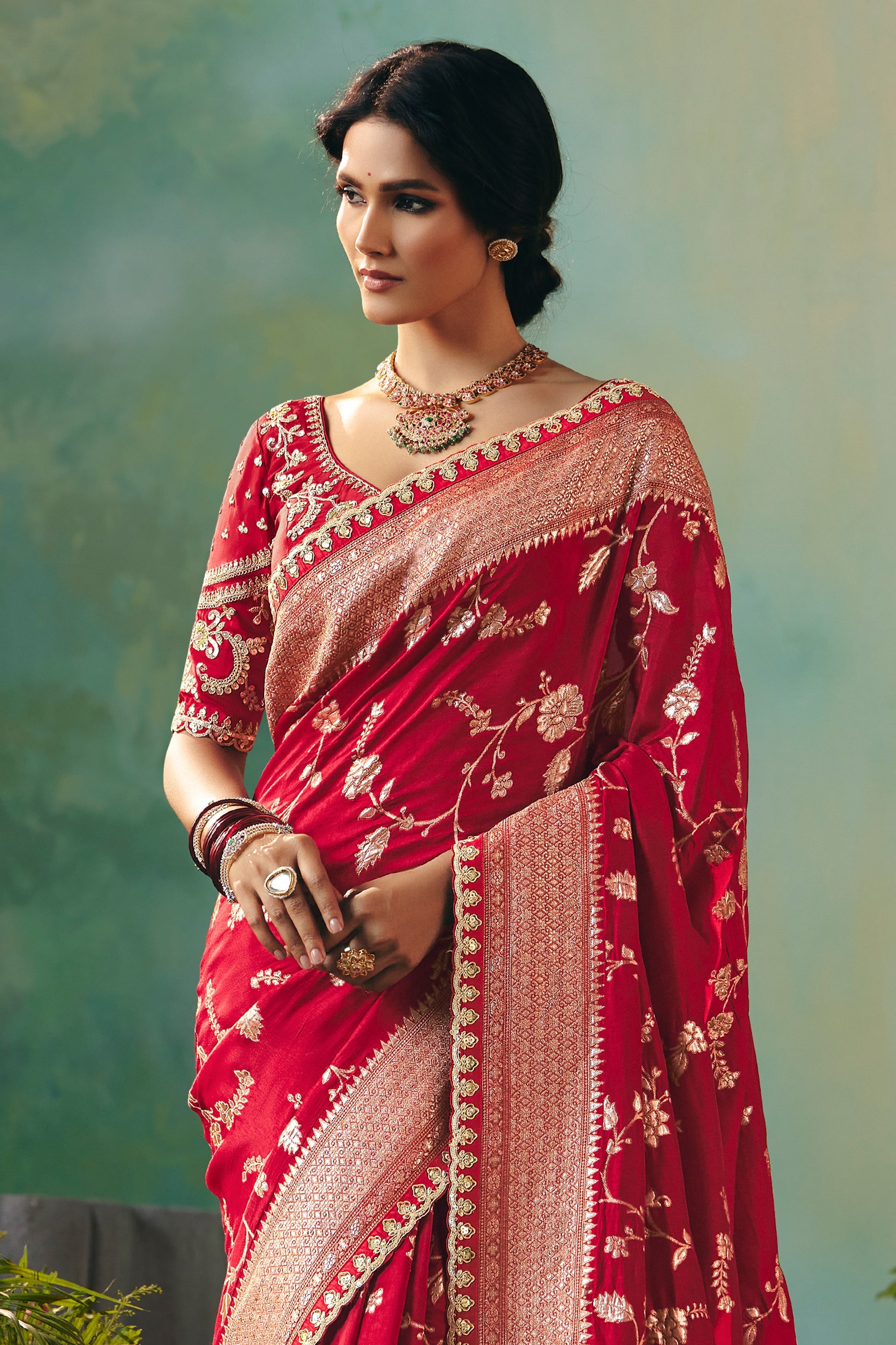 Red Woven Viscose Silk Banarasi Saree-SAR10580_5_SareeButa.com