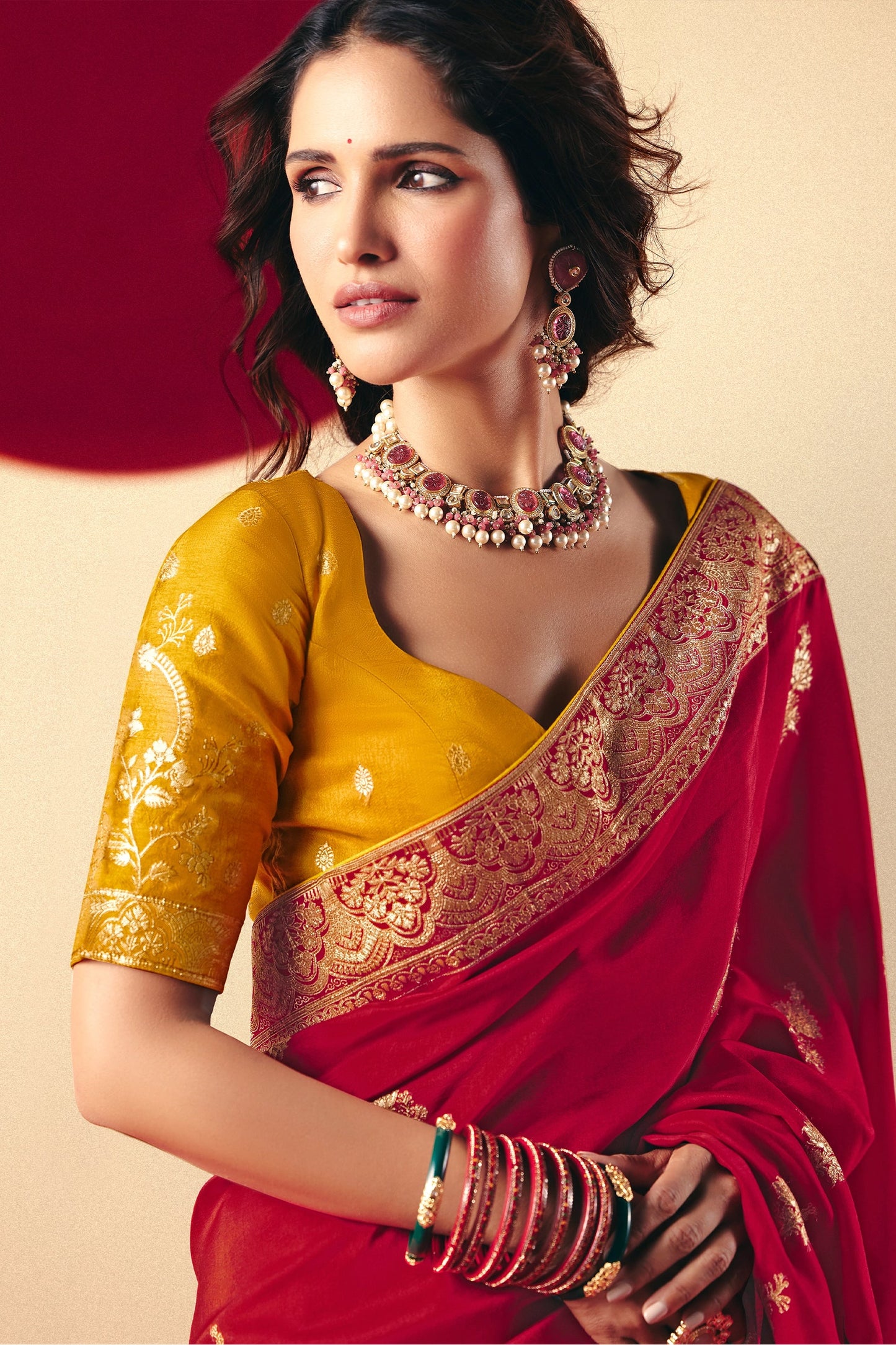 Red Woven Viscose Silk Saree With Brocade Blouse-SAR10254_2_SareeButa.com