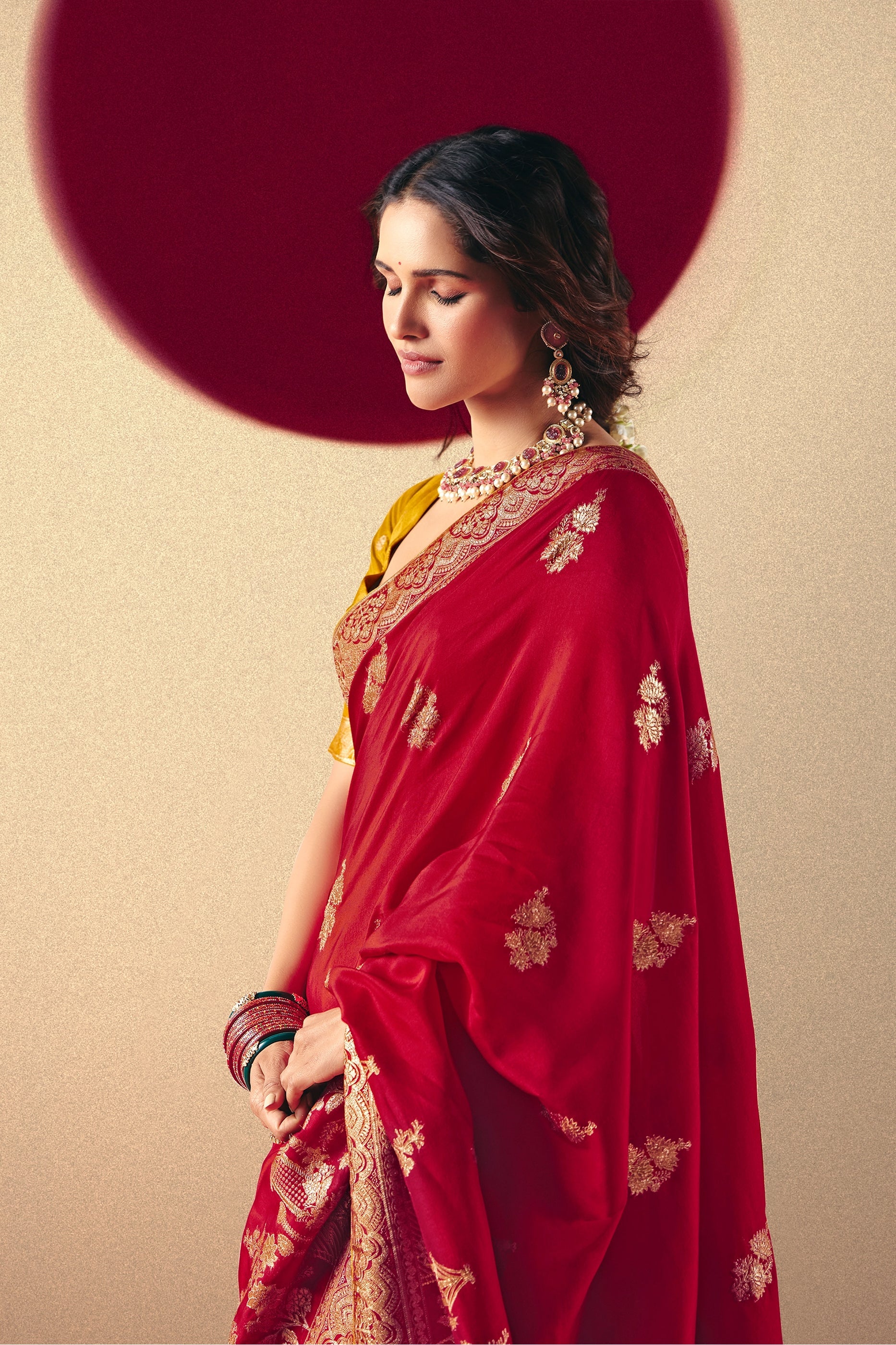 Red Woven Viscose Silk Saree With Brocade Blouse-SAR10254_3_SareeButa.com