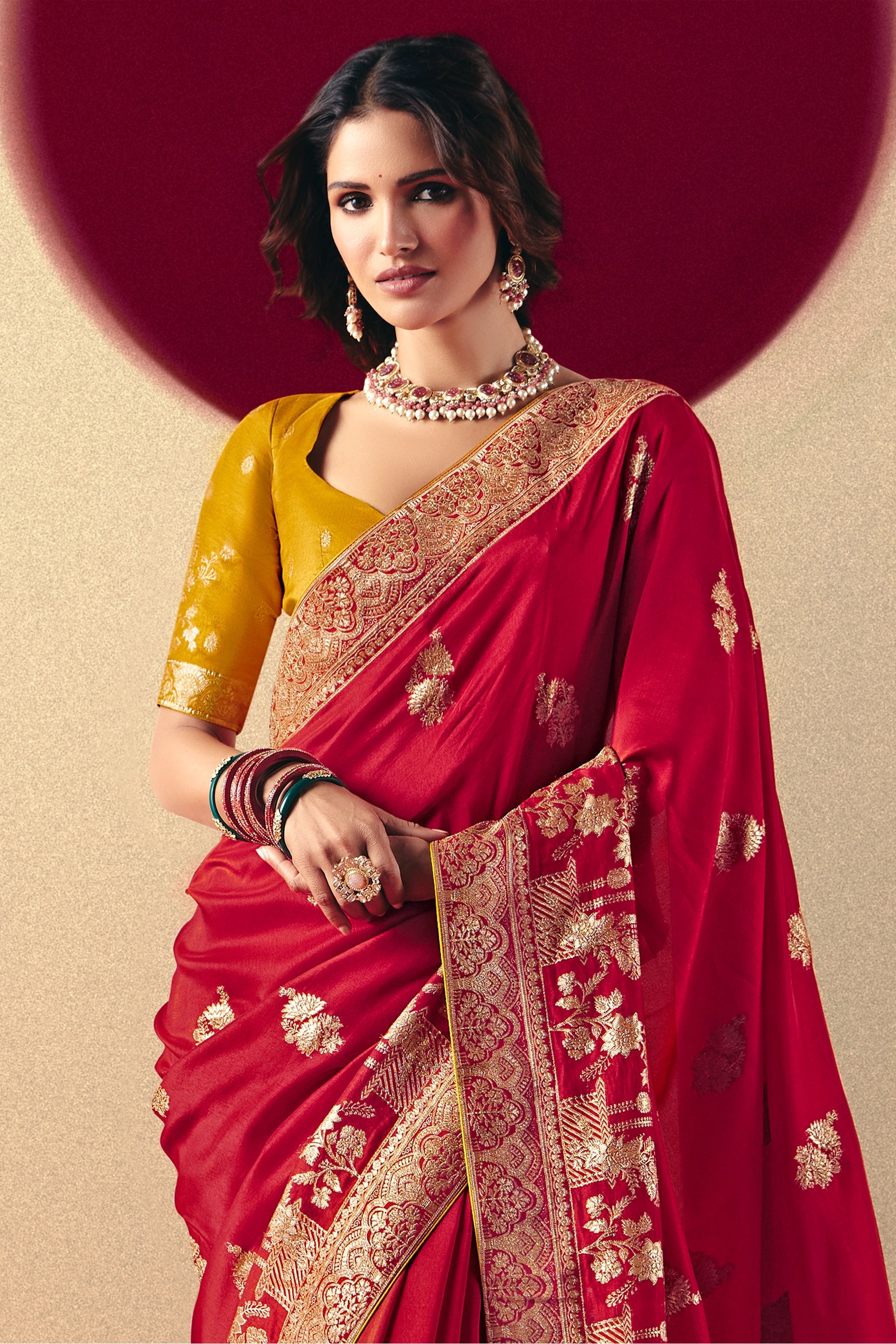 Red Woven Viscose Silk Saree With Brocade Blouse-SAR10254_5_SareeButa.com