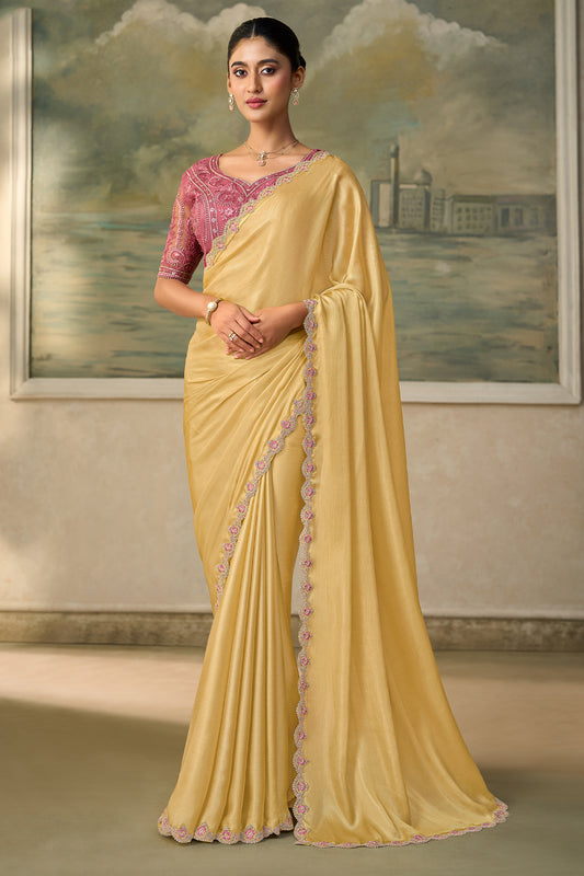 Rich Yellow Embroidered Chiffon Saree-SAR13175_1_SareeButa.com