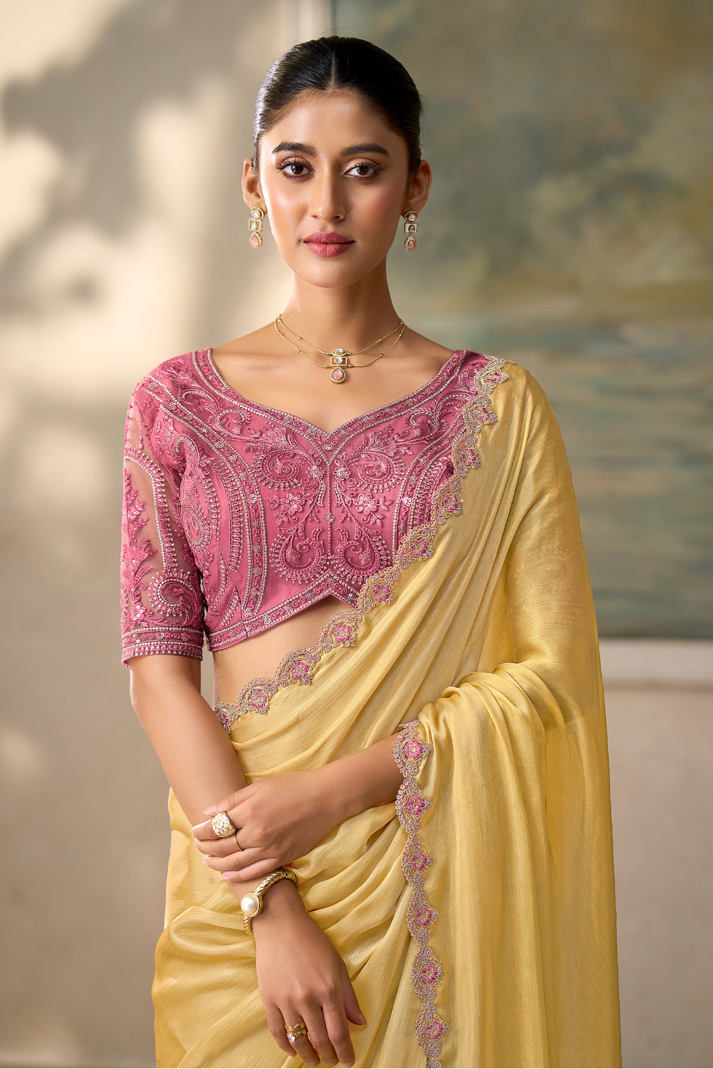 Rich Yellow Embroidered Chiffon Saree-SAR13175_2_SareeButa.com