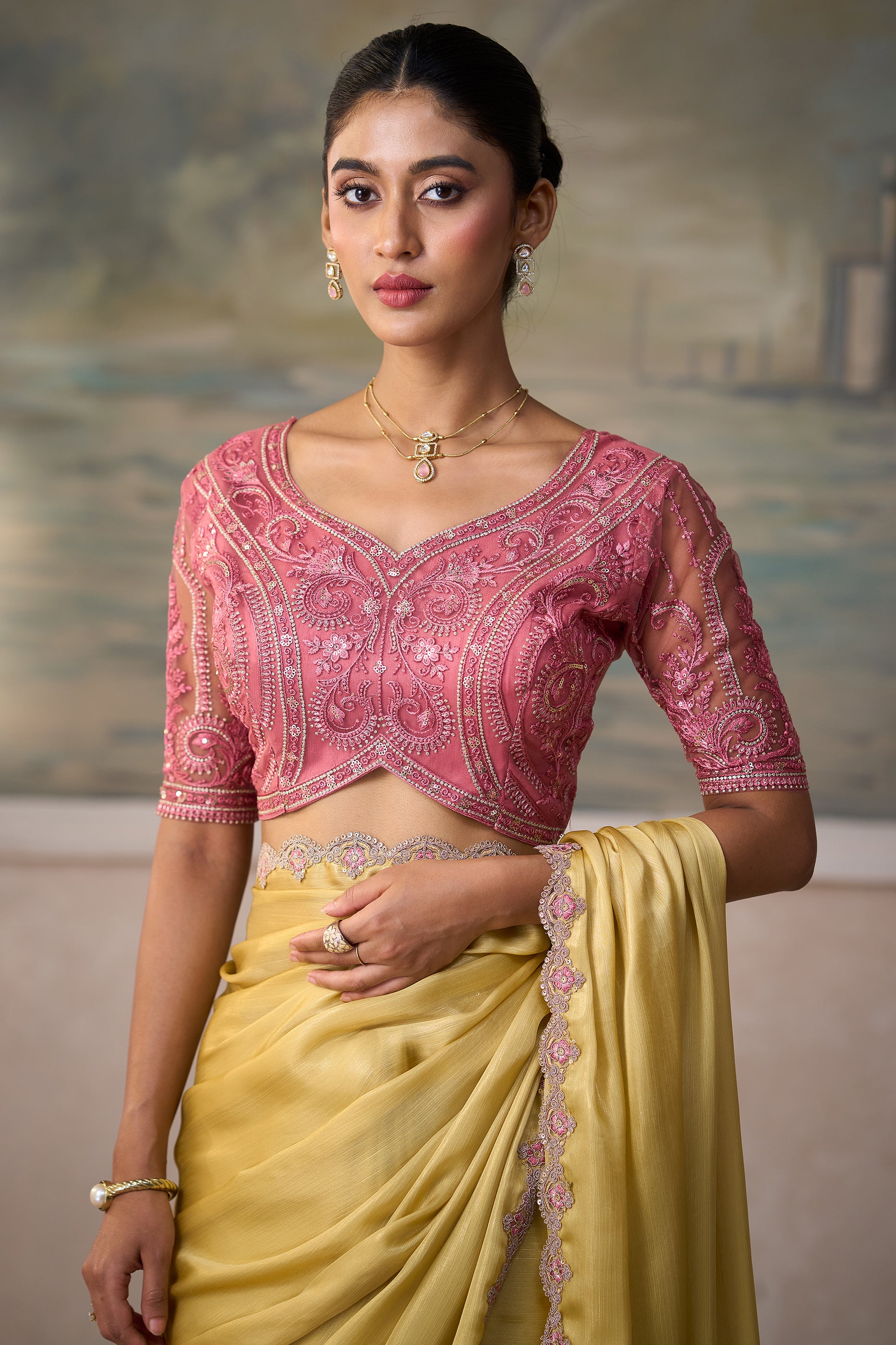 Rich Yellow Embroidered Chiffon Saree-SAR13175_3_SareeButa.com