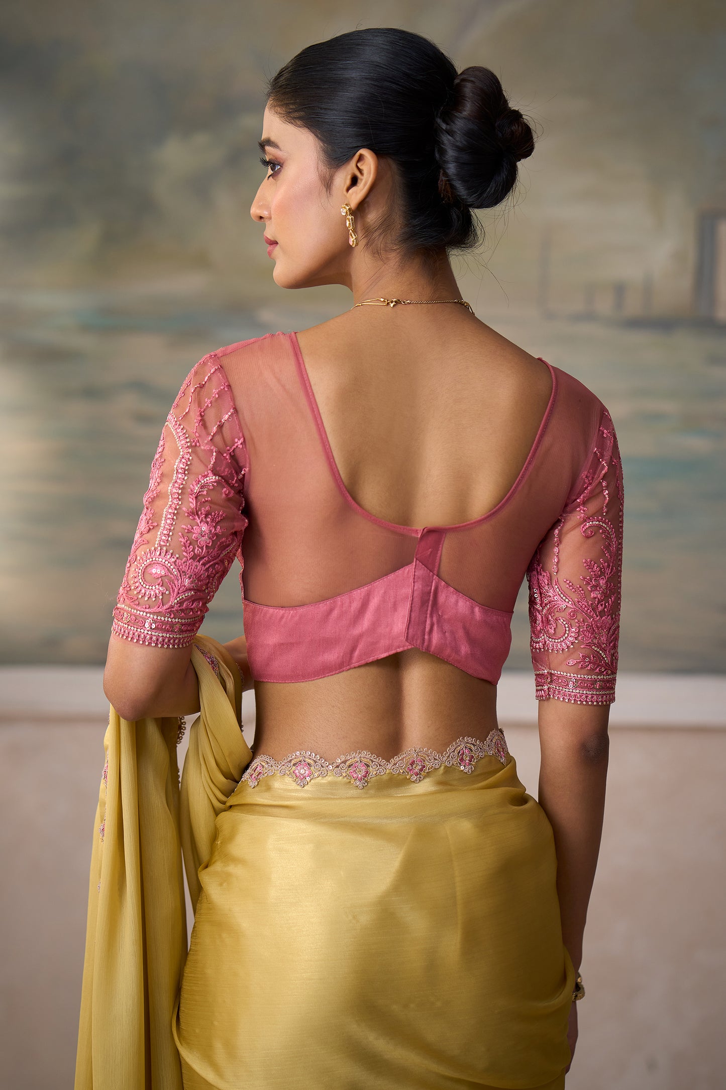 Rich Yellow Embroidered Chiffon Saree-SAR13175_4_SareeButa.com