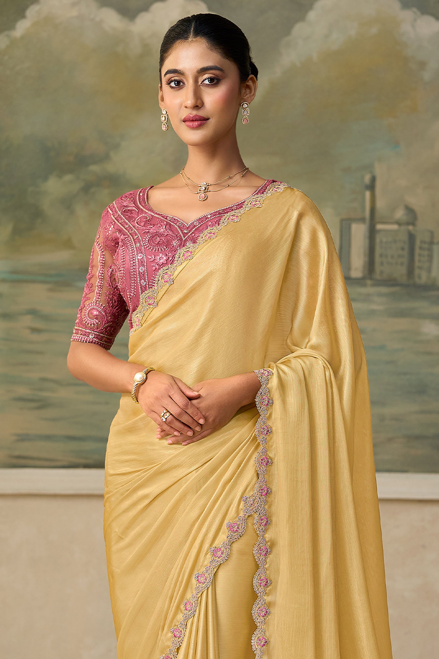 Rich Yellow Embroidered Chiffon Saree-SAR13175_5_SareeButa.com