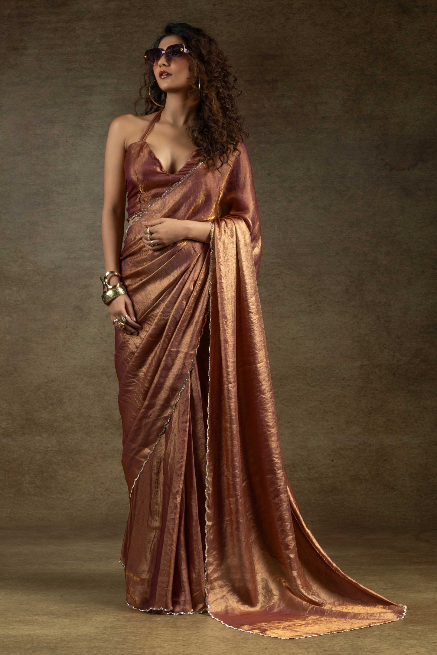 Rose Gold Satin Silk Readymade Saree-ZB134320_1_SareeButa.com