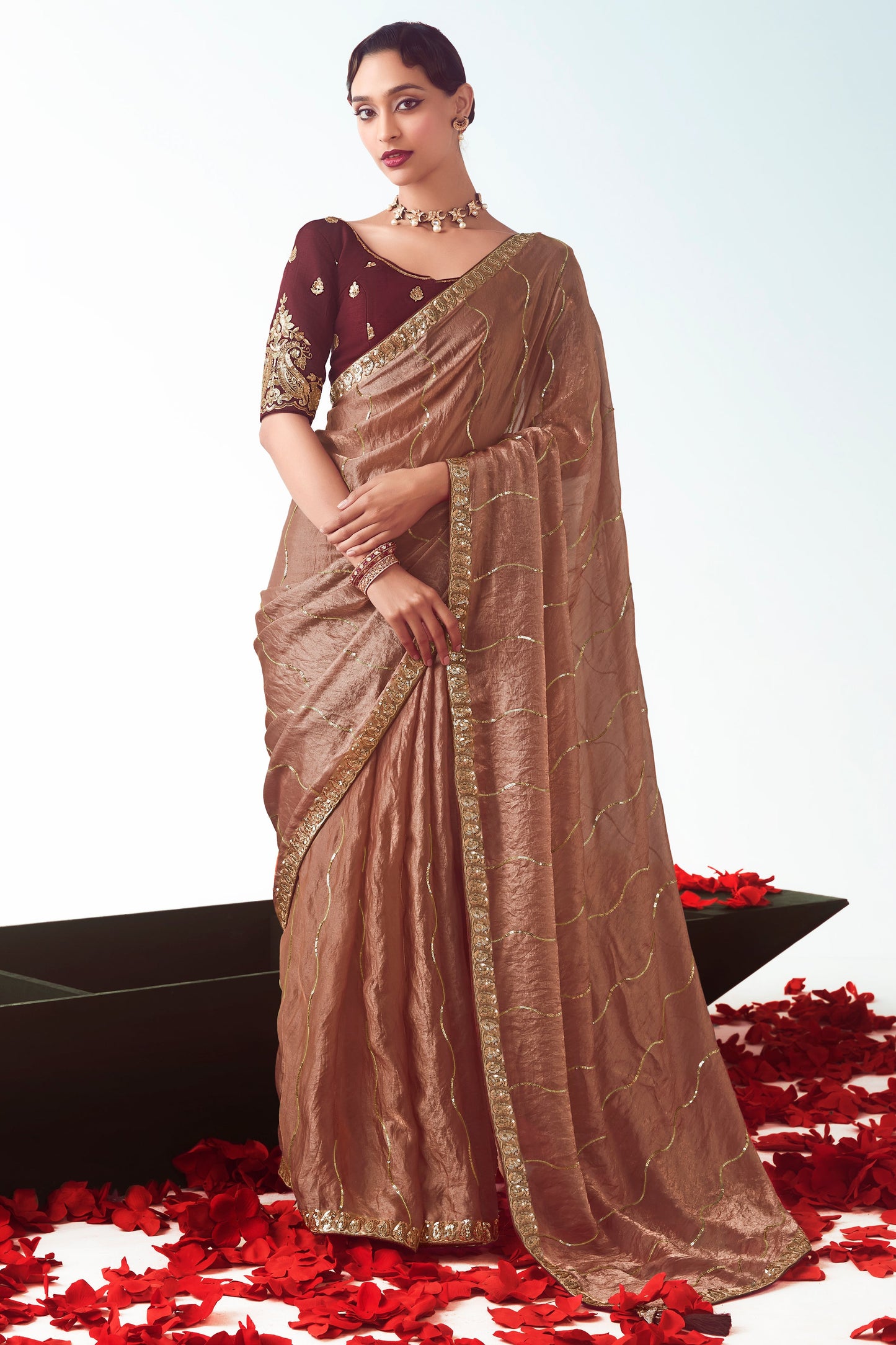 Rose Gold Embroidered Organza Saree-ZB134779_1_SareeButa.com