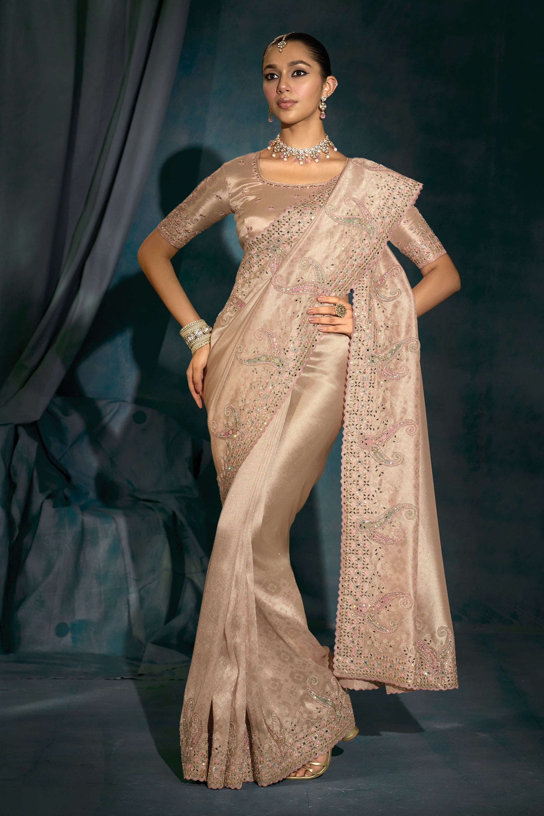Rose Gold Embroidered Silk Saree-SAR10394_4_SareeButa.com