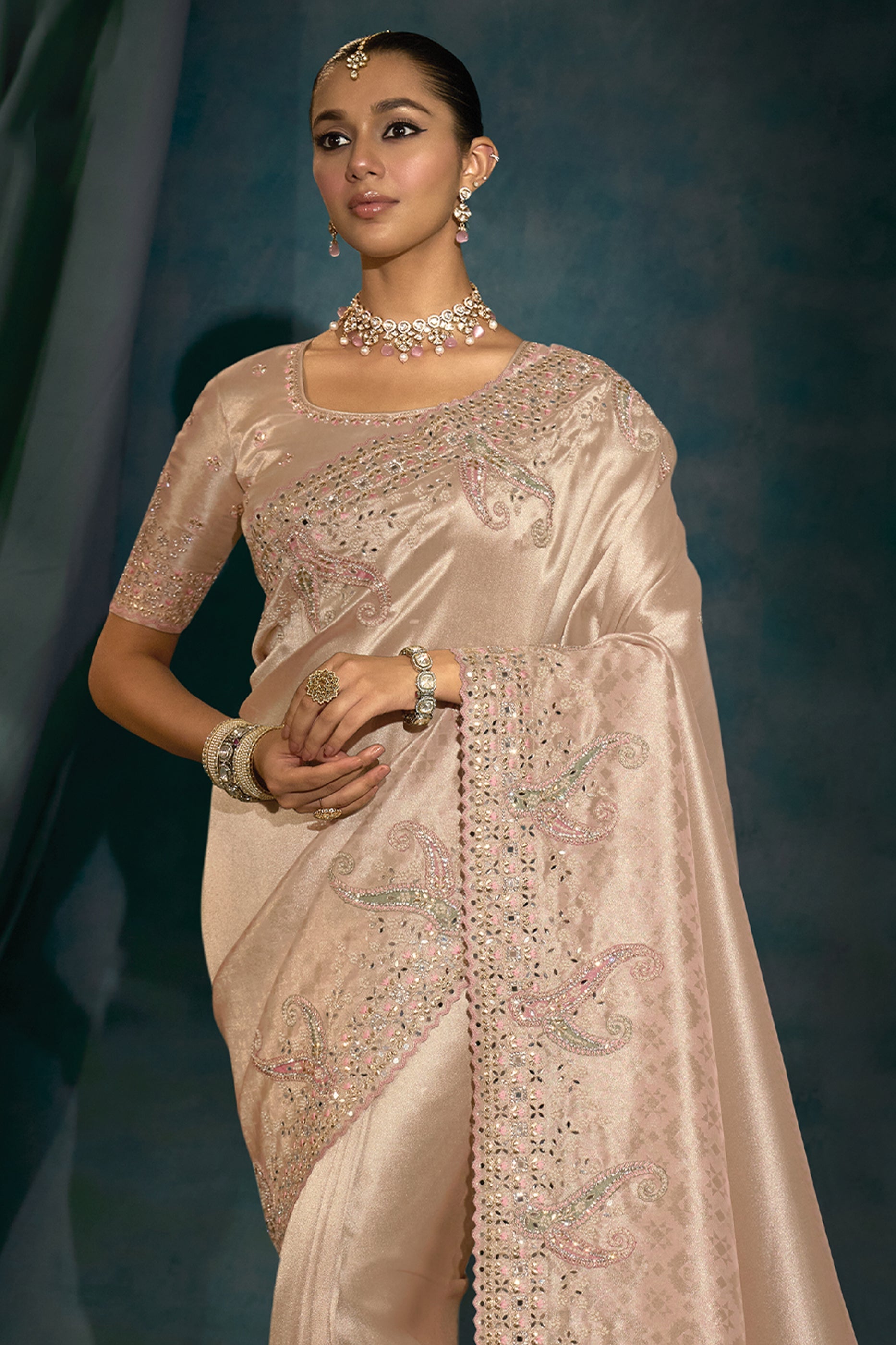 Rose Gold Embroidered Silk Saree-SAR10394_5_SareeButa.com