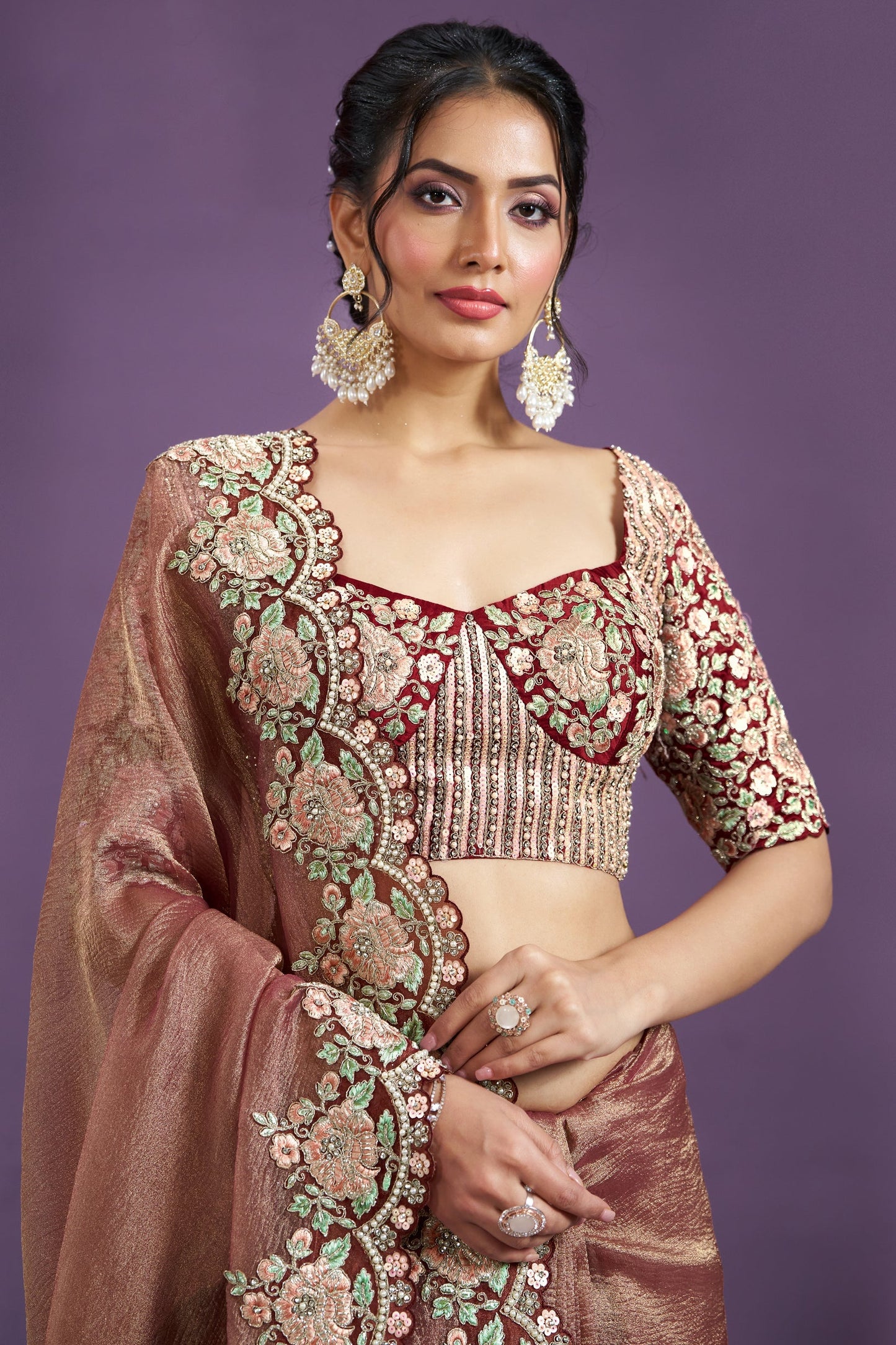 Rose Gold Embroidered Silk Saree-ZB133349_2_SareeButa.com