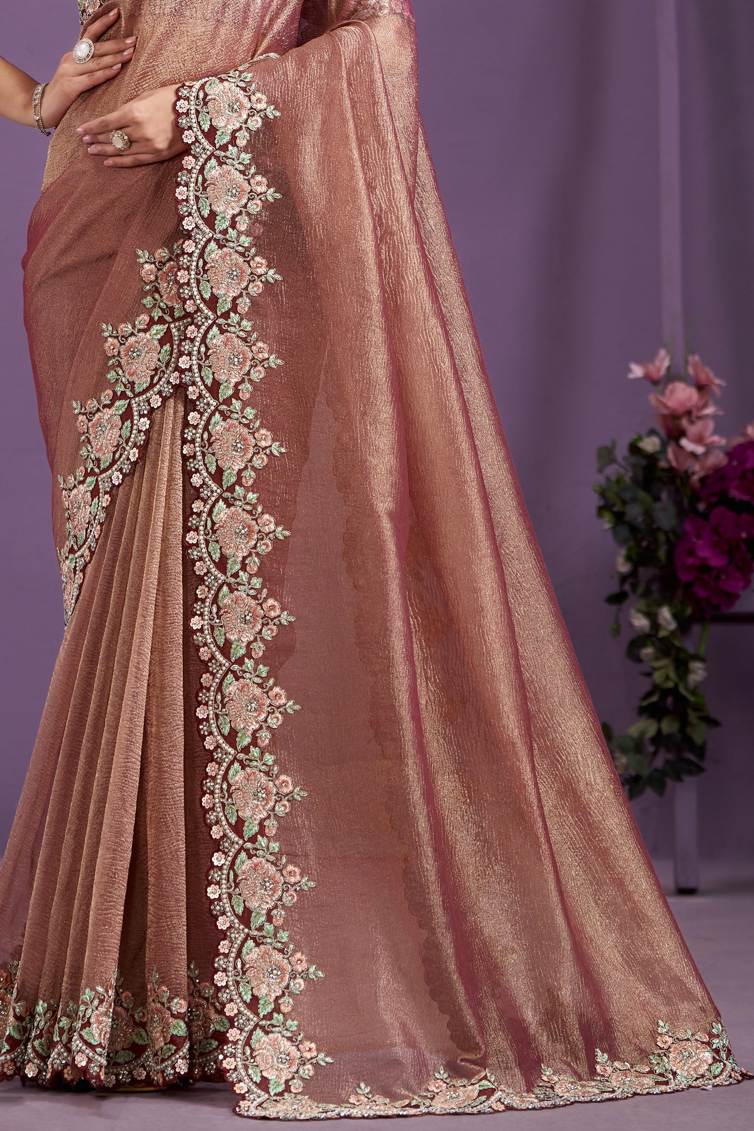 Rose Gold Embroidered Silk Saree-ZB133349_4_SareeButa.com