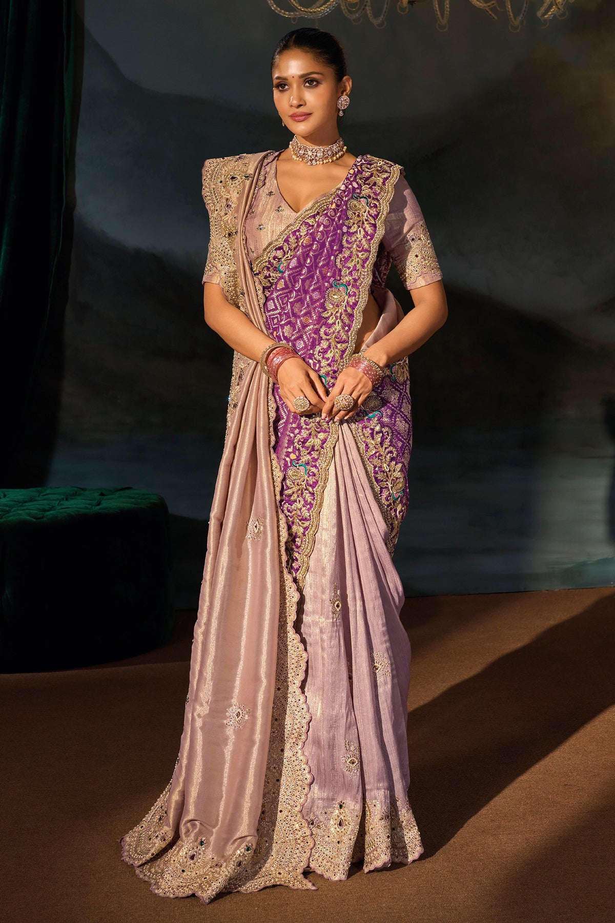 Rose Gold Embroidered Silk Saree With Dupatta-SAR13268_2_SareeButa.com