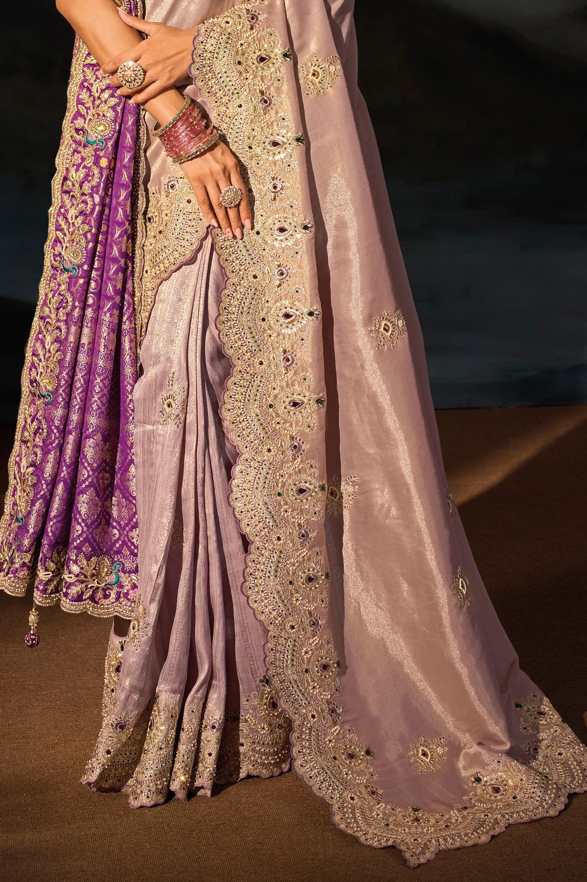 Rose Gold Embroidered Silk Saree With Dupatta-SAR13268_4_SareeButa.com