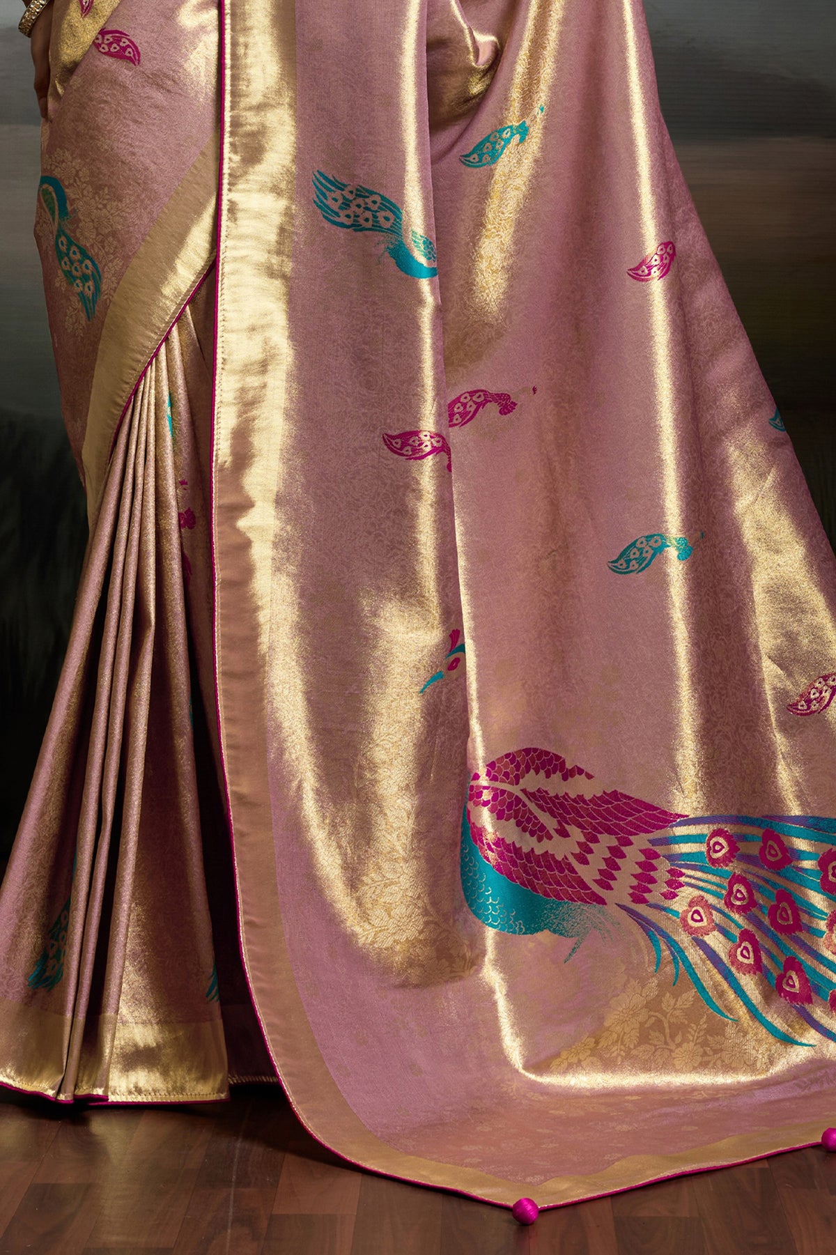 Rose Gold Metallic Woven Banarasi Saree-SAR12929_6_SareeButa.com